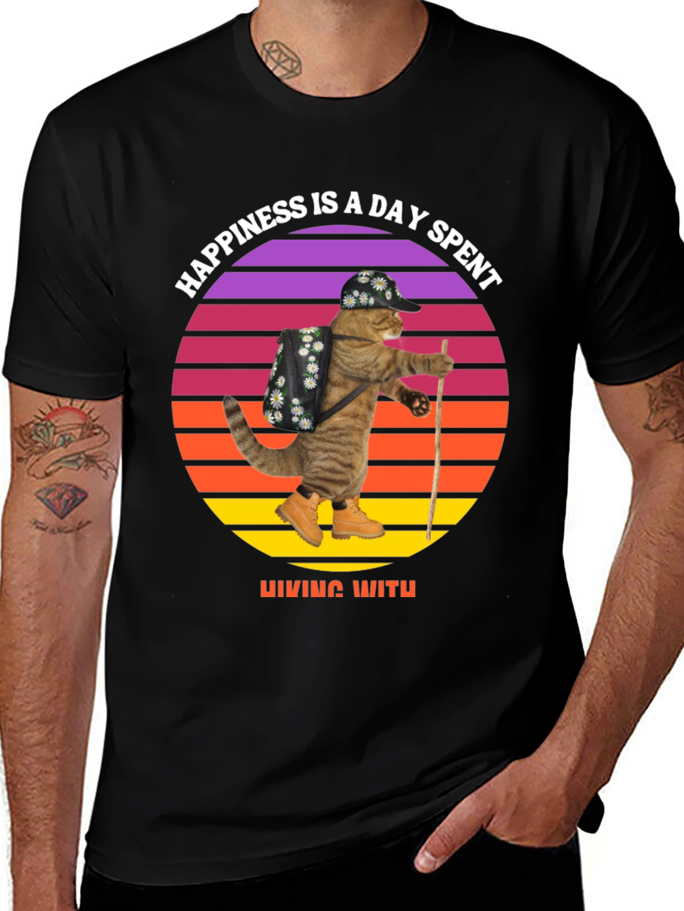Hiking Cat T-Shirt: Happiness is a Day Spent Hiking