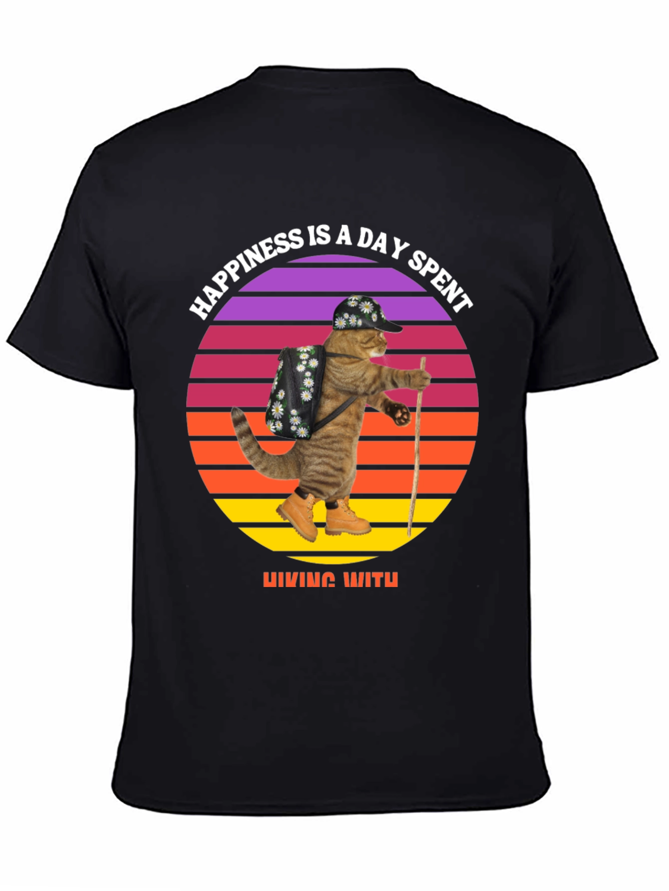 Hiking Cat T-Shirt: Happiness is a Day Spent Hiking