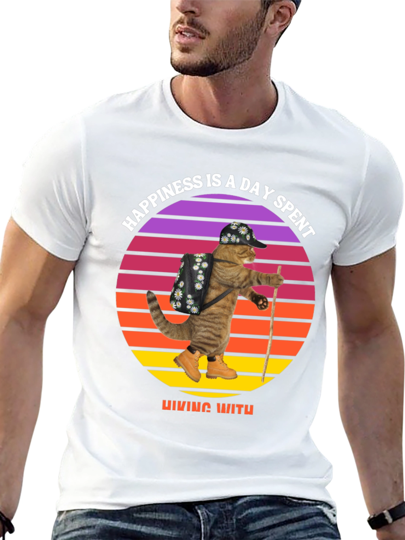 Hiking Cat T-Shirt: Happiness is a Day Spent Hiking