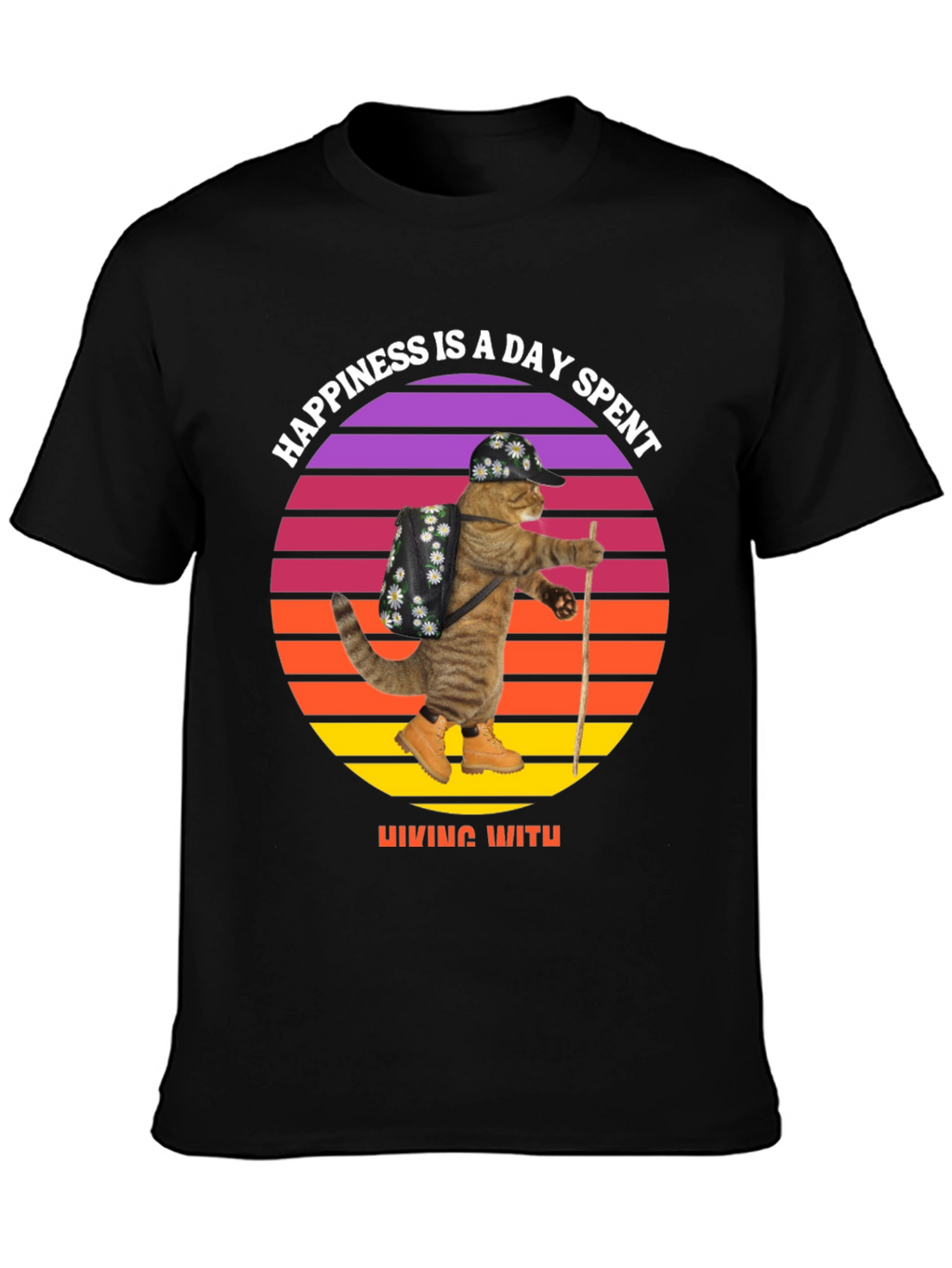Hiking Cat T-Shirt: Happiness is a Day Spent Hiking