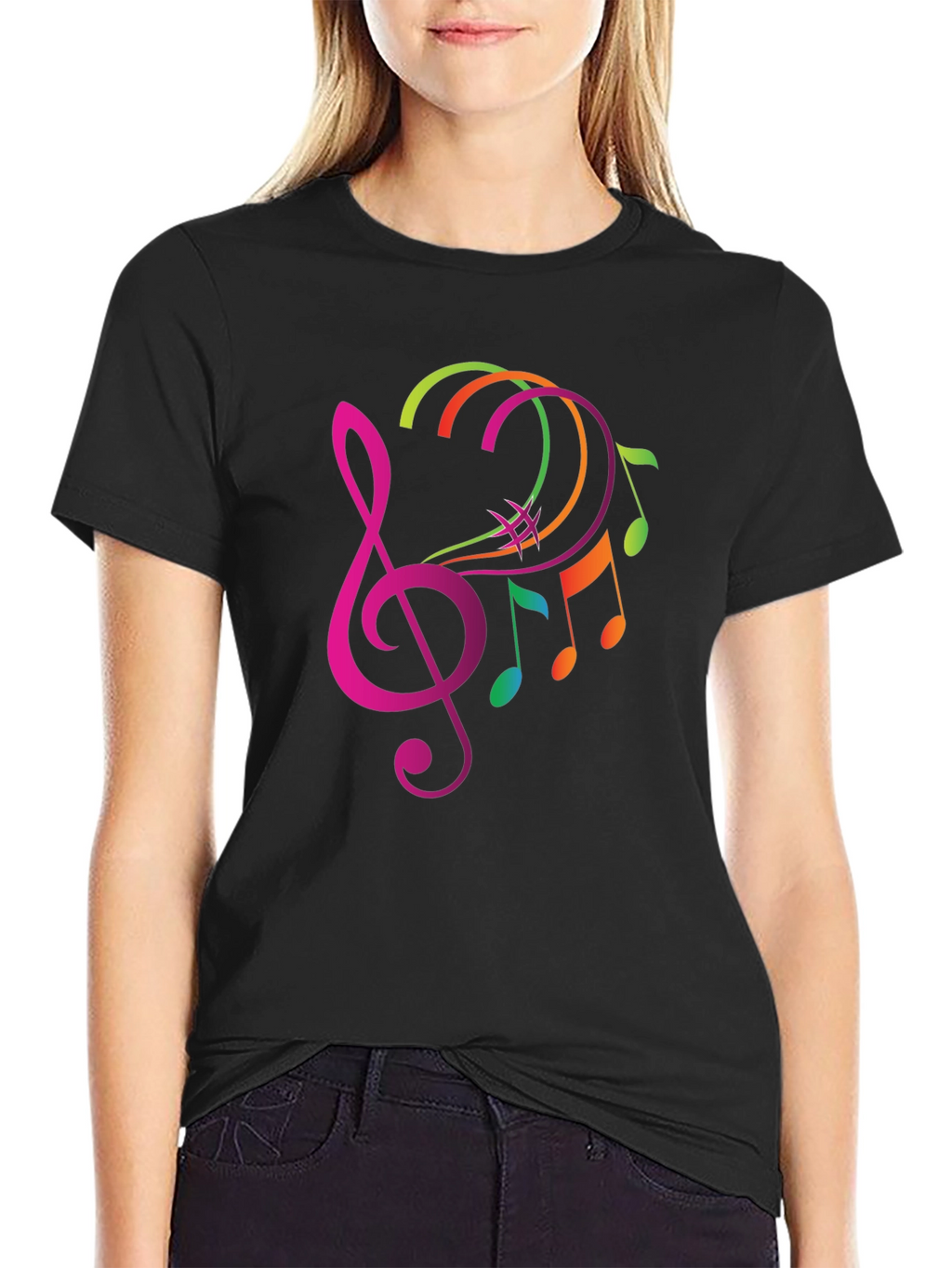 Musical Note Graphic Tee - Trendy Black T-Shirt
