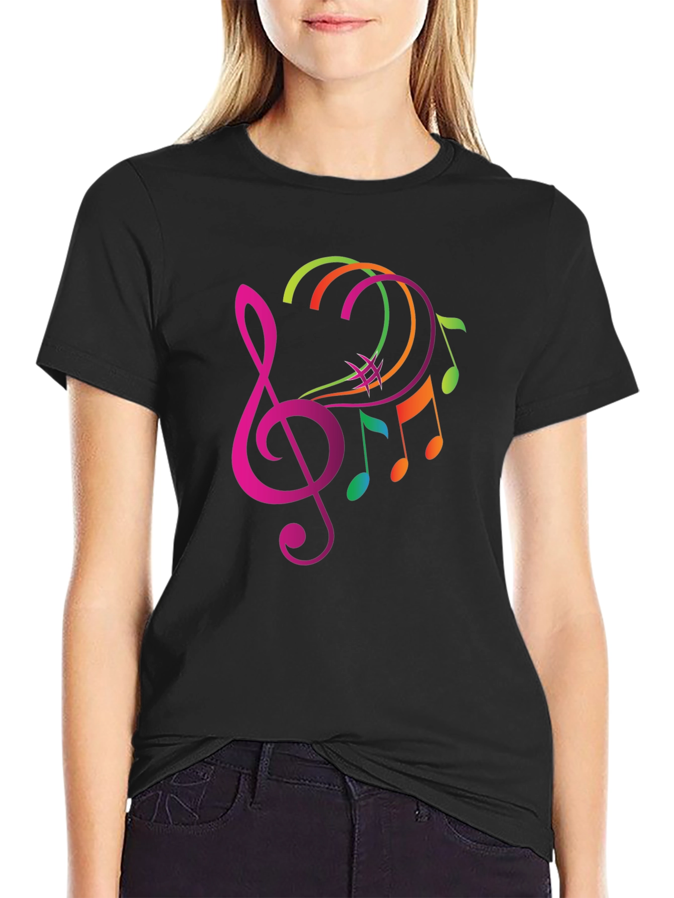 Musical Note Graphic Tee - Trendy Black T-Shirt