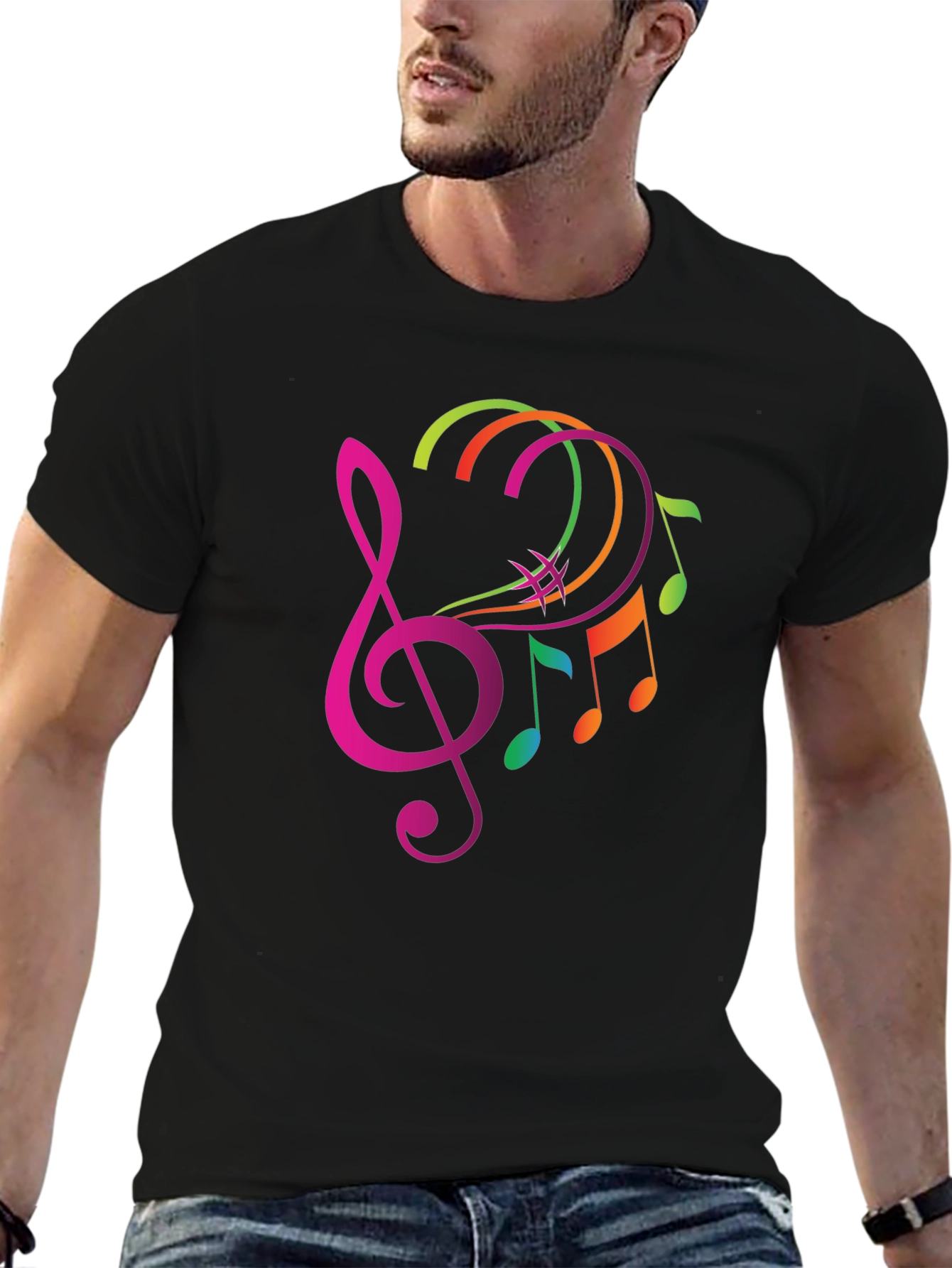 Musical Note Graphic Tee - Trendy Black T-Shirt
