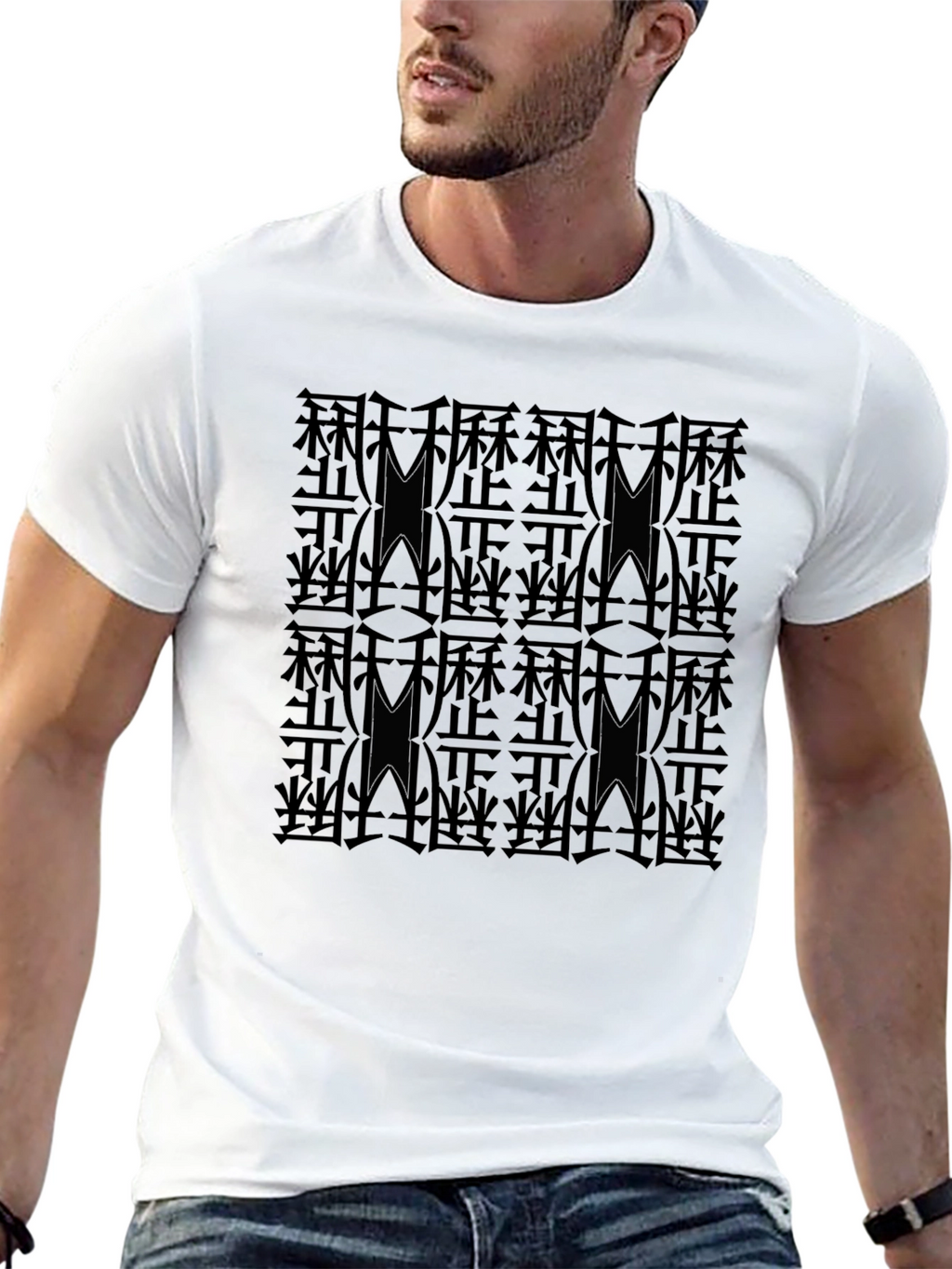 Modern Patterned Mens Black T-Shirt