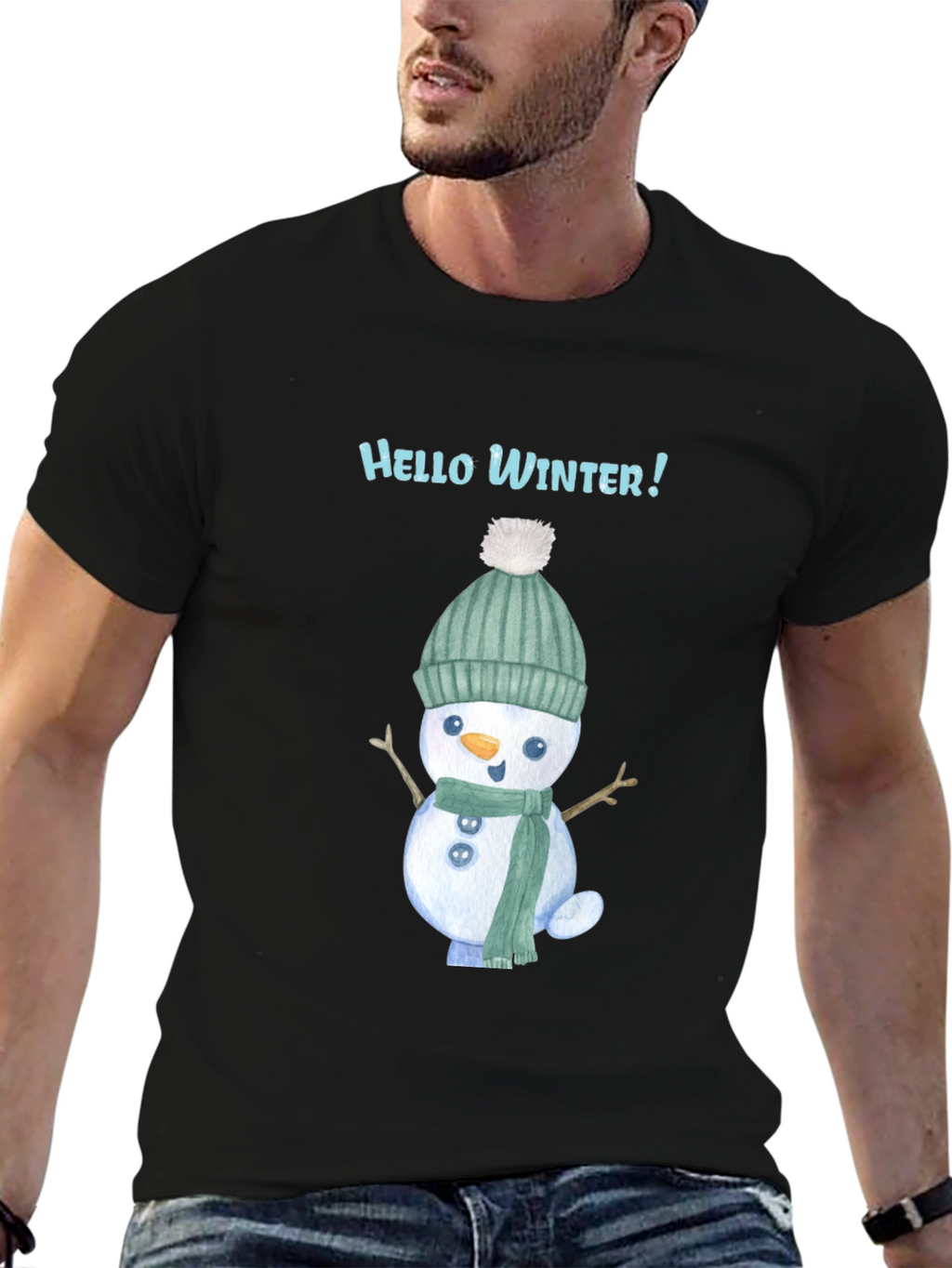 Hello Winter Snowman Tee - Festive Holiday Shirt