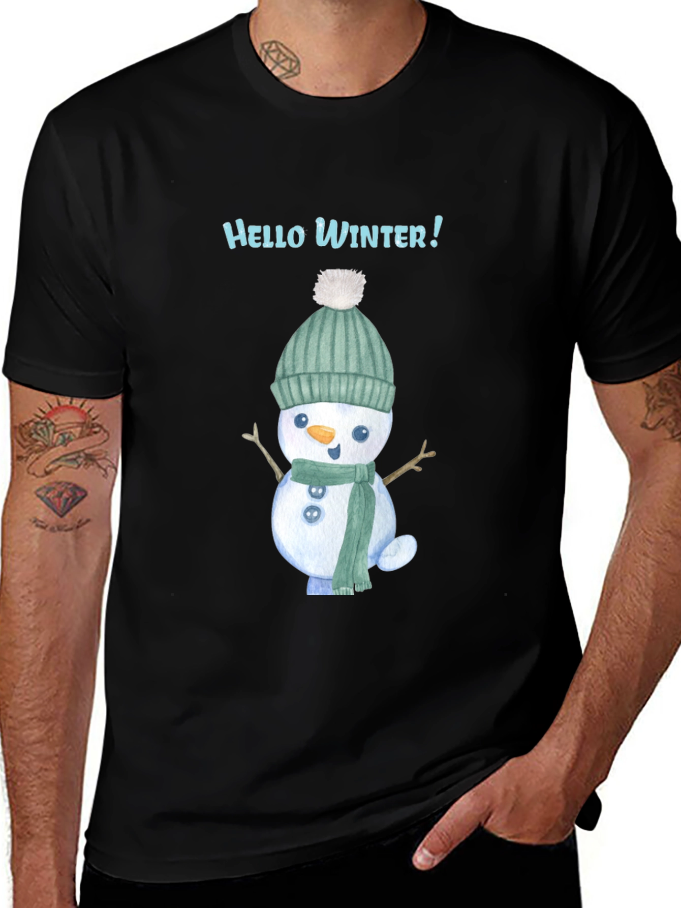 Hello Winter Snowman Tee - Festive Holiday Shirt