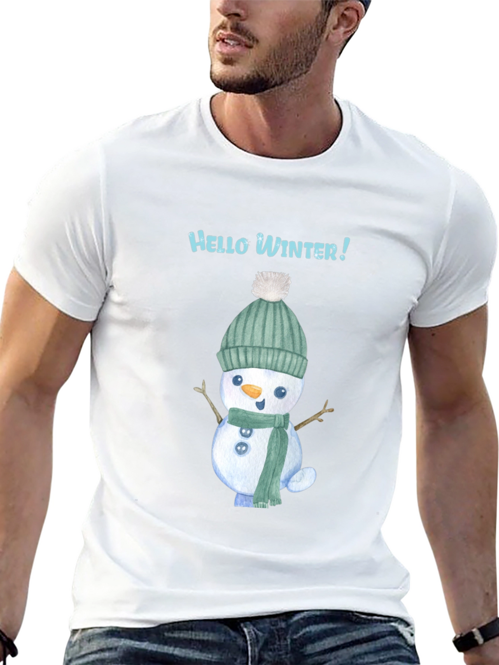 Hello Winter Snowman Tee - Festive Holiday Shirt