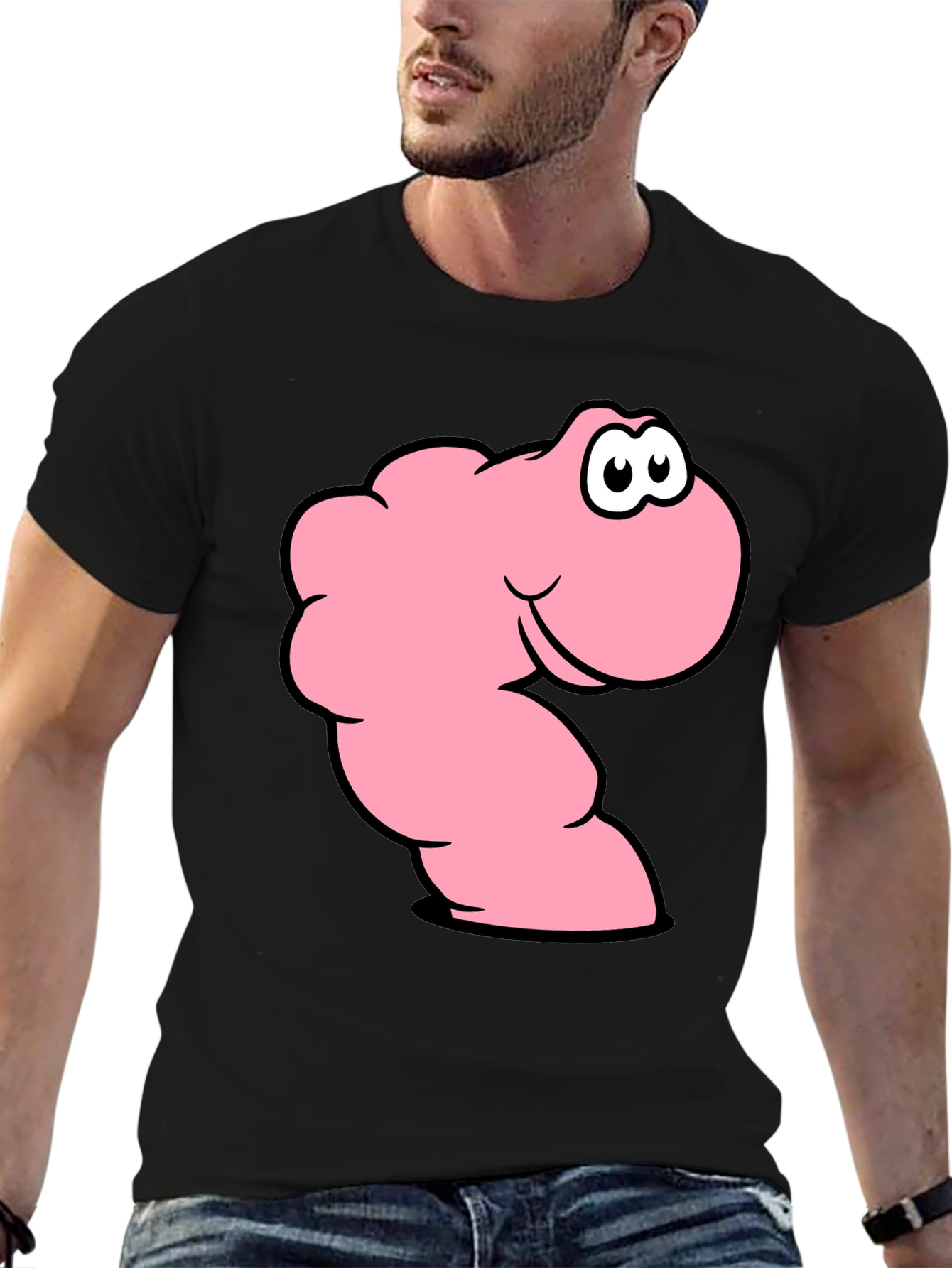 Funny Worm Graphic T-Shirt - Black Cotton Tee