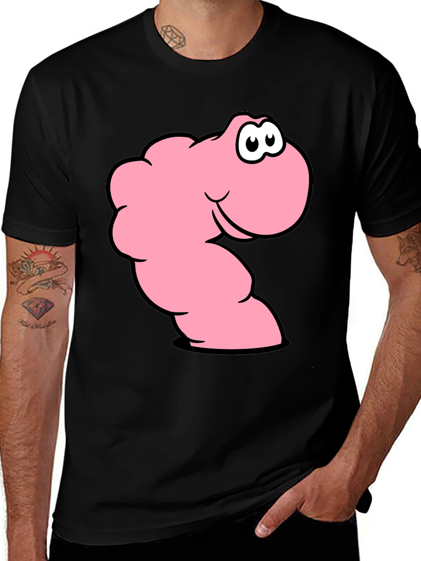 Funny Worm Graphic T-Shirt - Black Cotton Tee