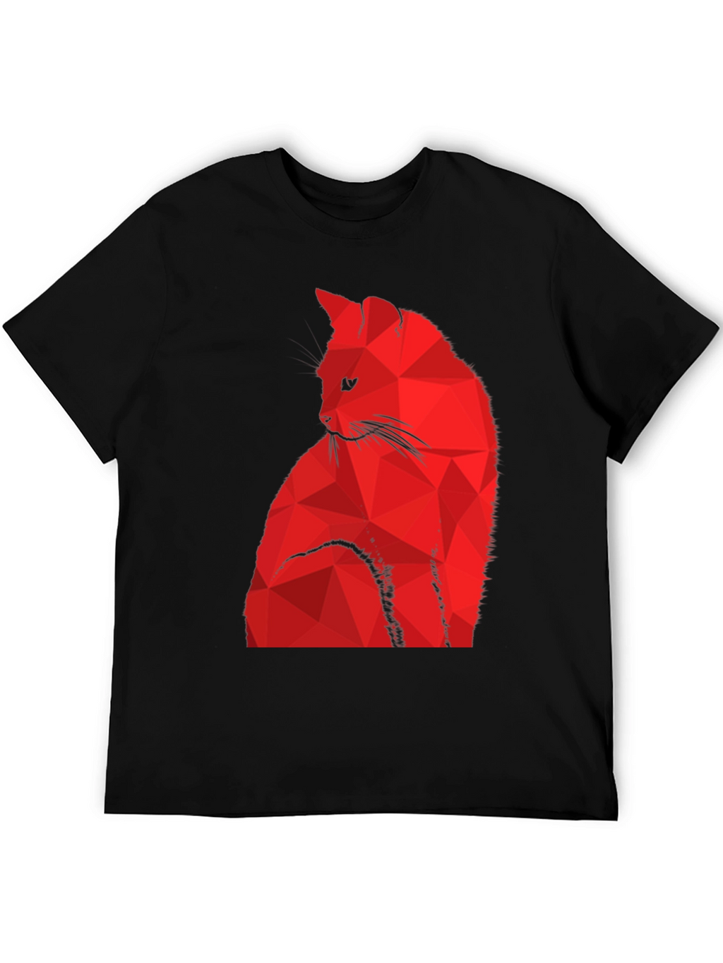 Geometric Red Cat Graphic Black T-Shirt