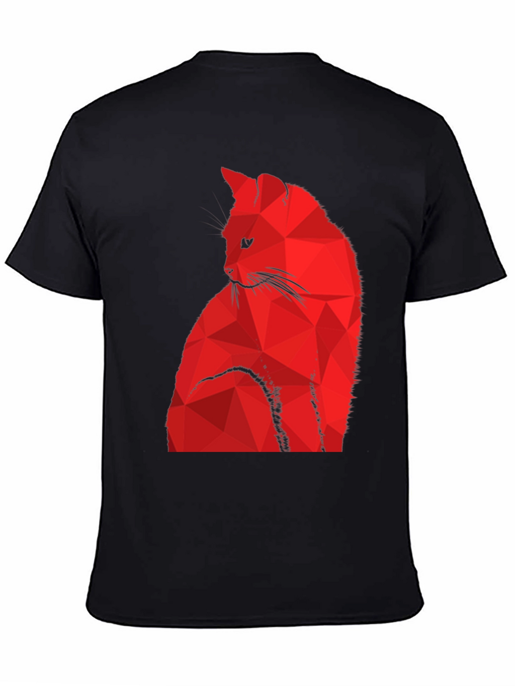 Geometric Red Cat Graphic Black T-Shirt