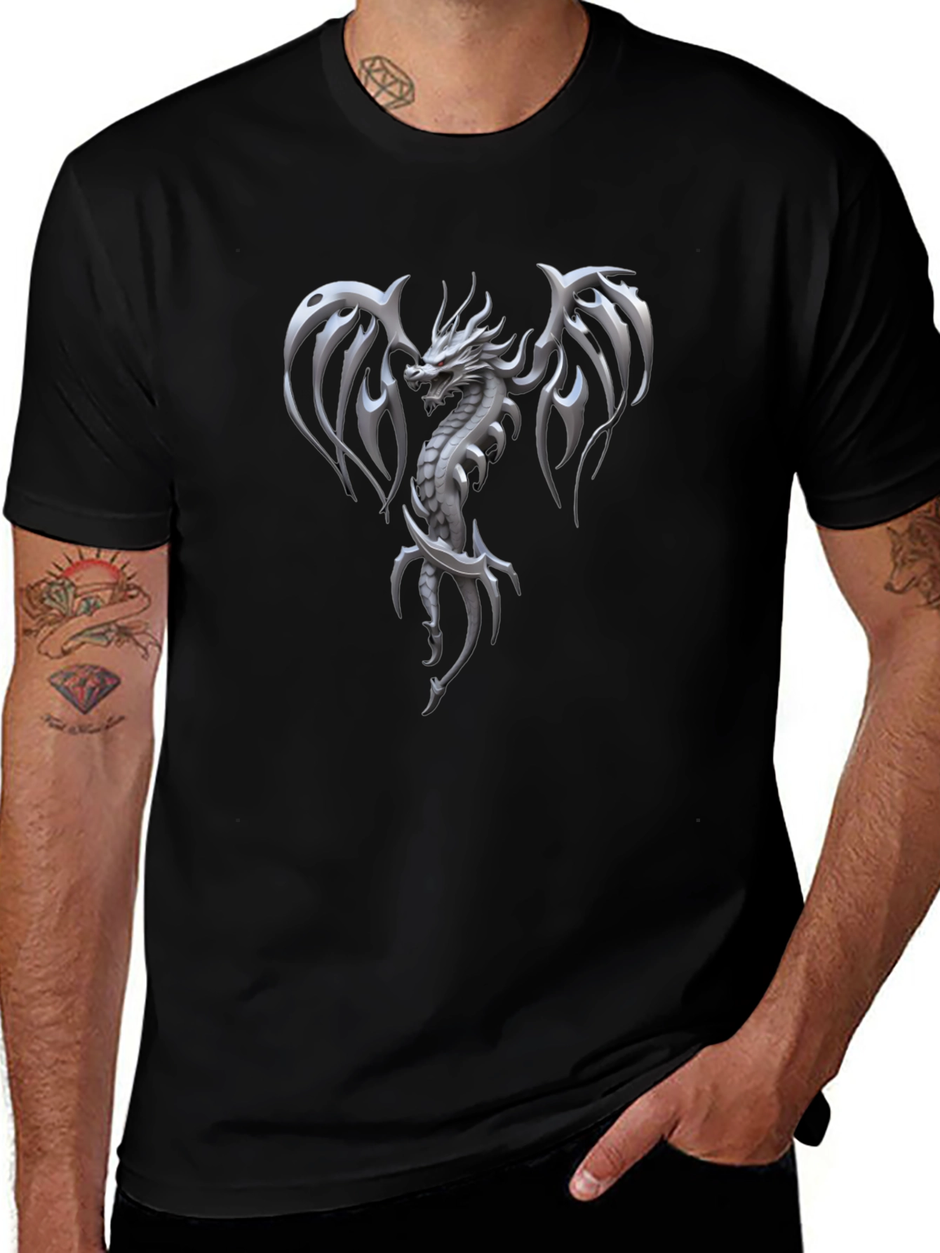 Dragon Graphic Print Mens Black T-Shirt
