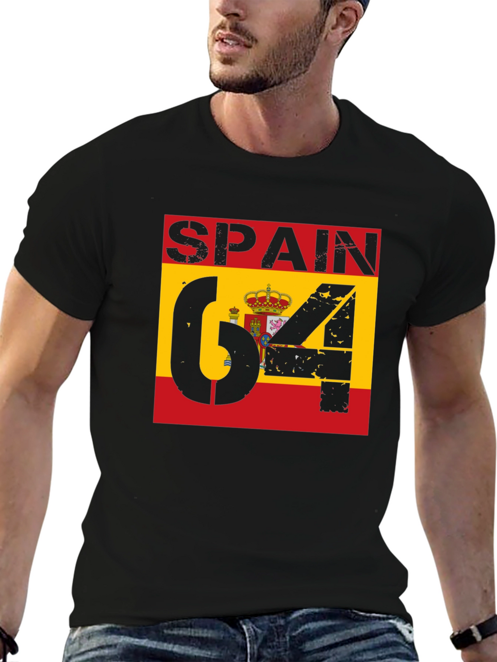 Spain Flag Graphic T-Shirt - Black