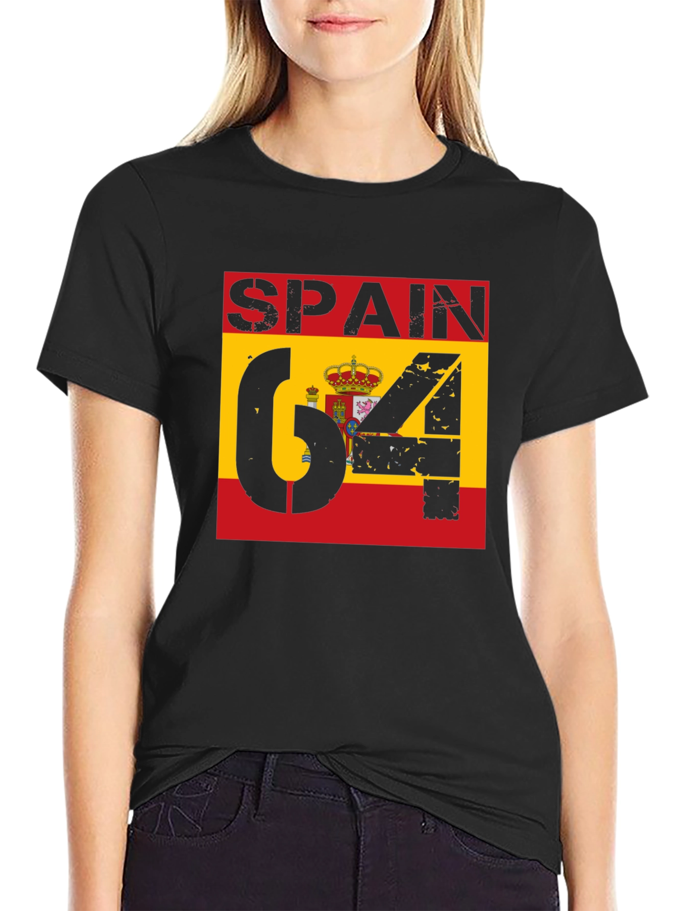 Spain Flag Graphic T-Shirt - Black