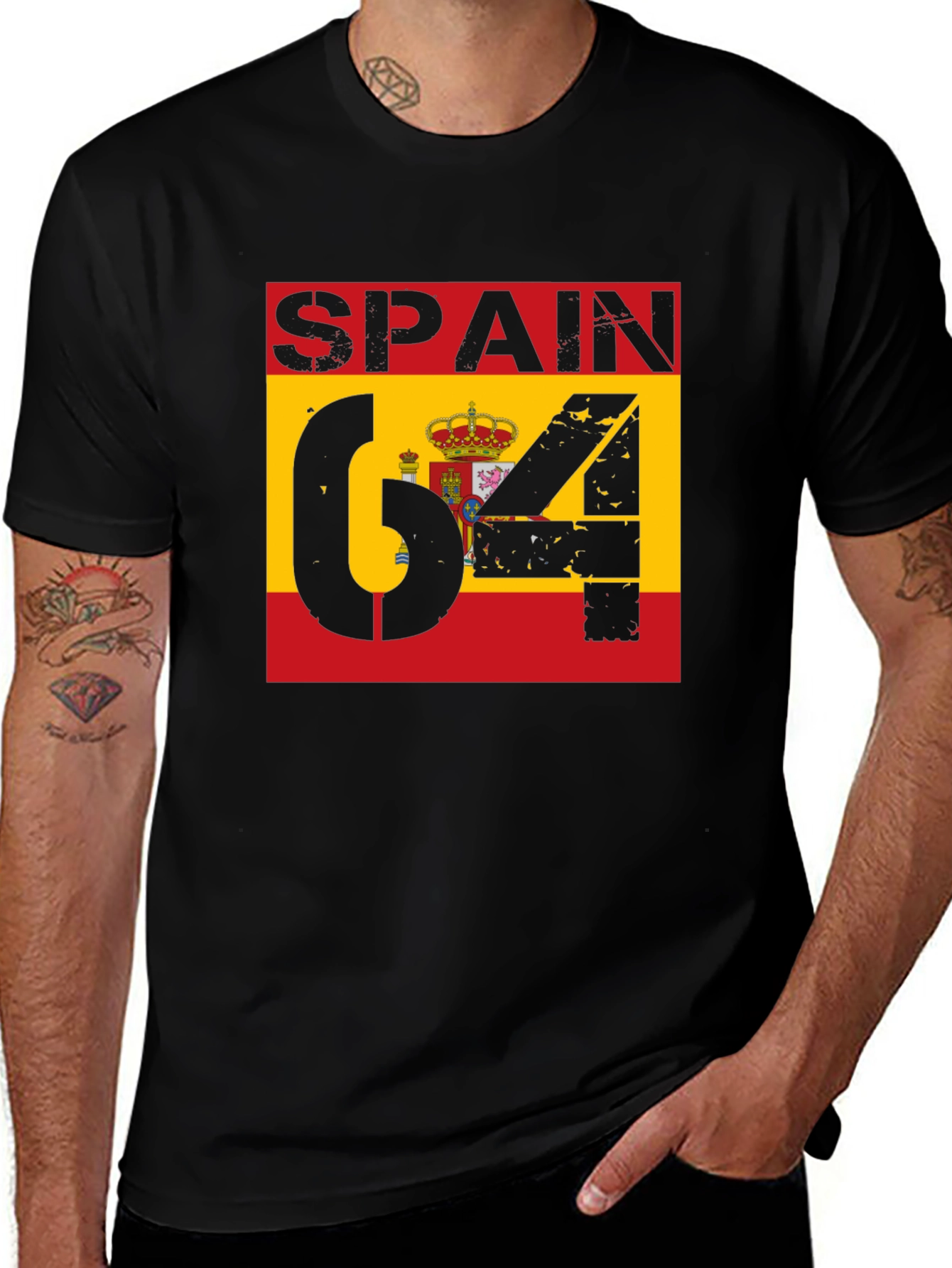 Spain Flag Graphic T-Shirt - Black