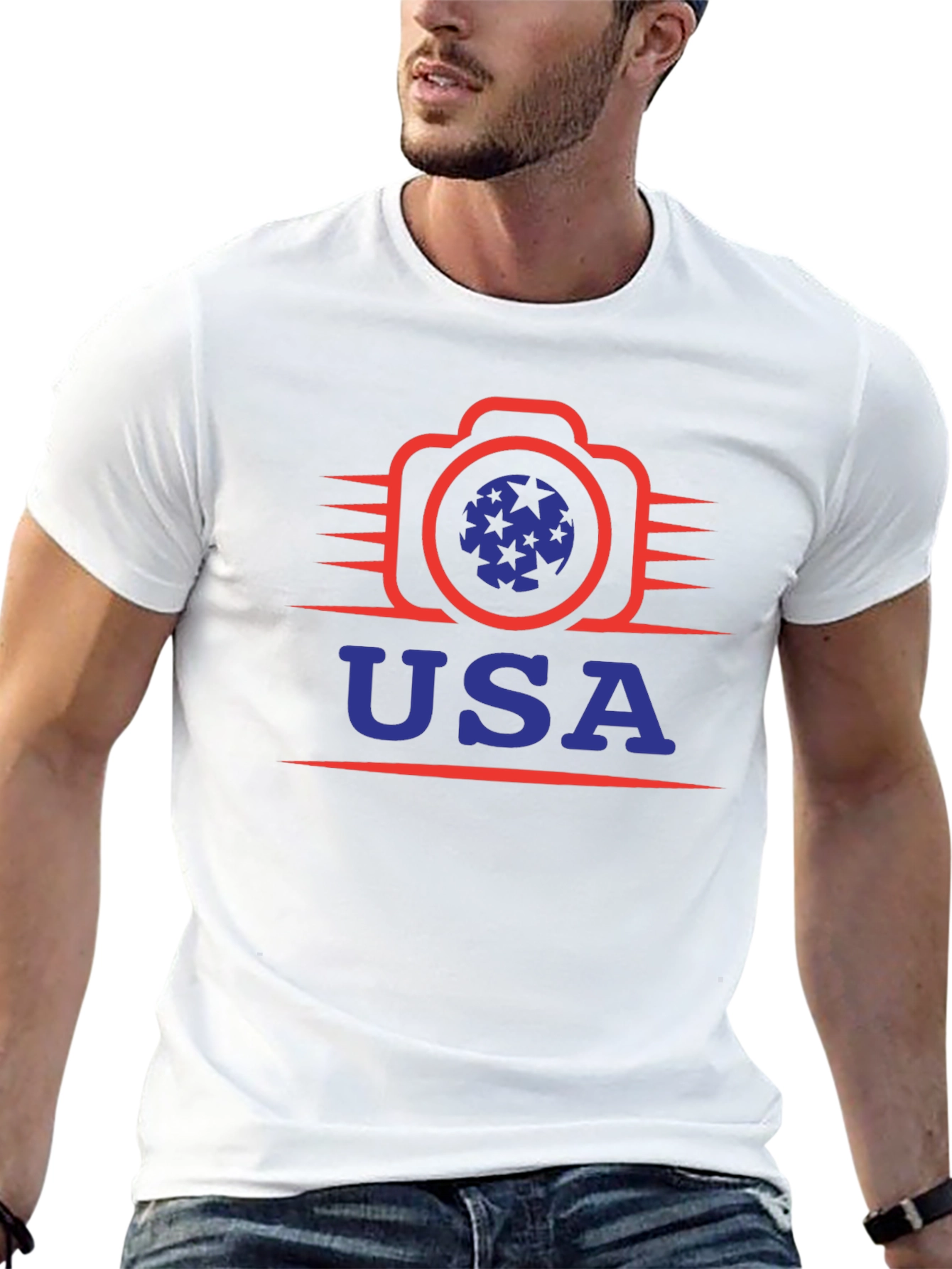 USA Camera Graphic Tee - Patriotic Style