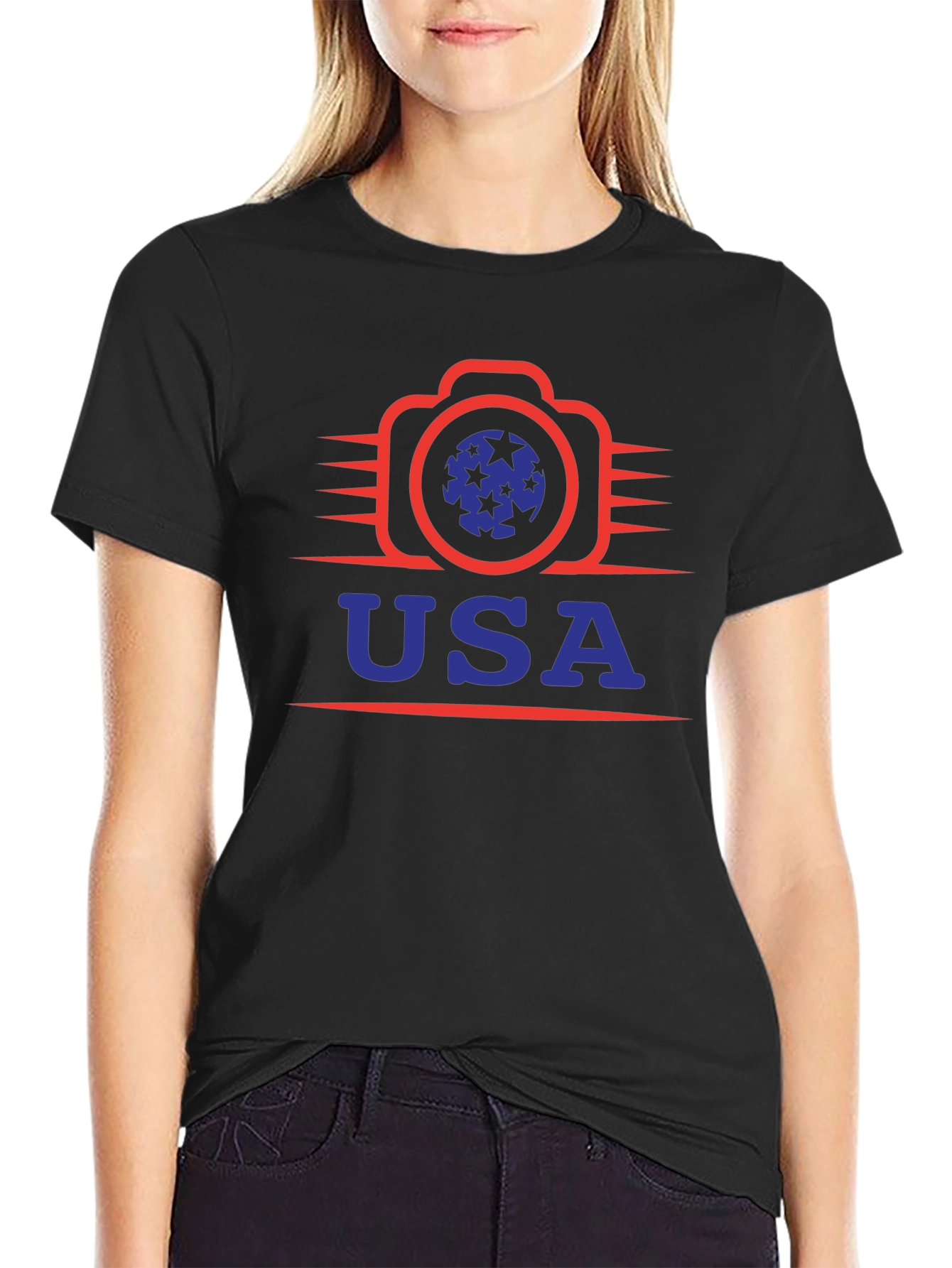 USA Camera Graphic Tee - Patriotic Style