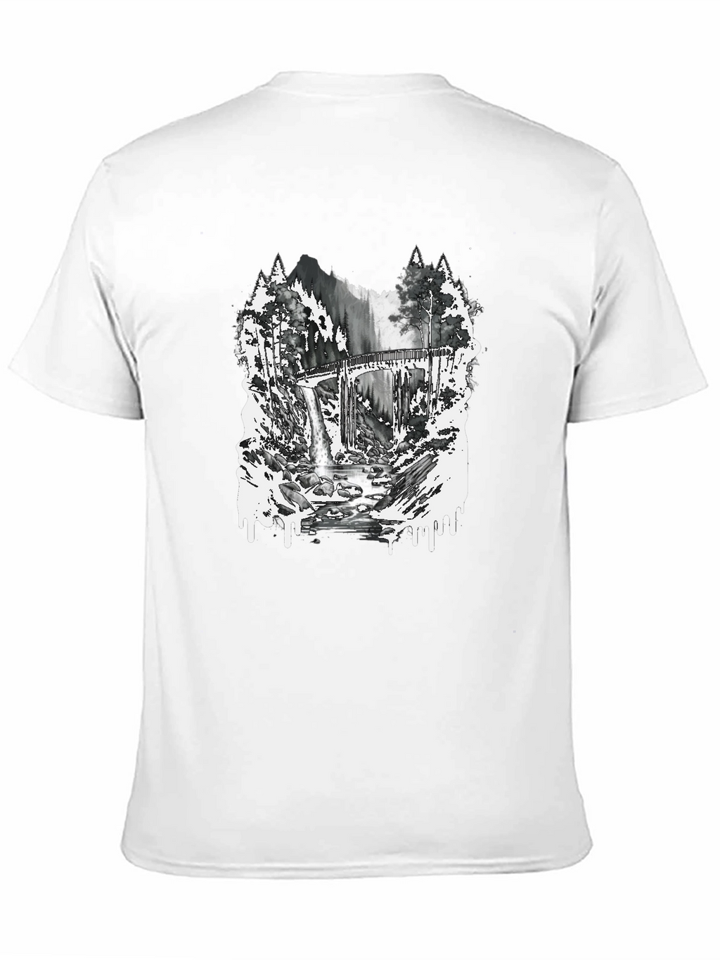 Nature Scene Graphic Tee - Bridge and Waterfall