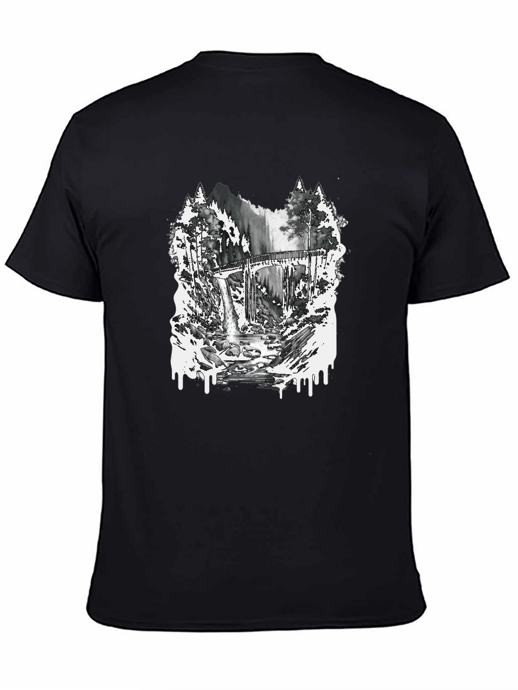 Nature Scene Graphic Tee - Bridge and Waterfall