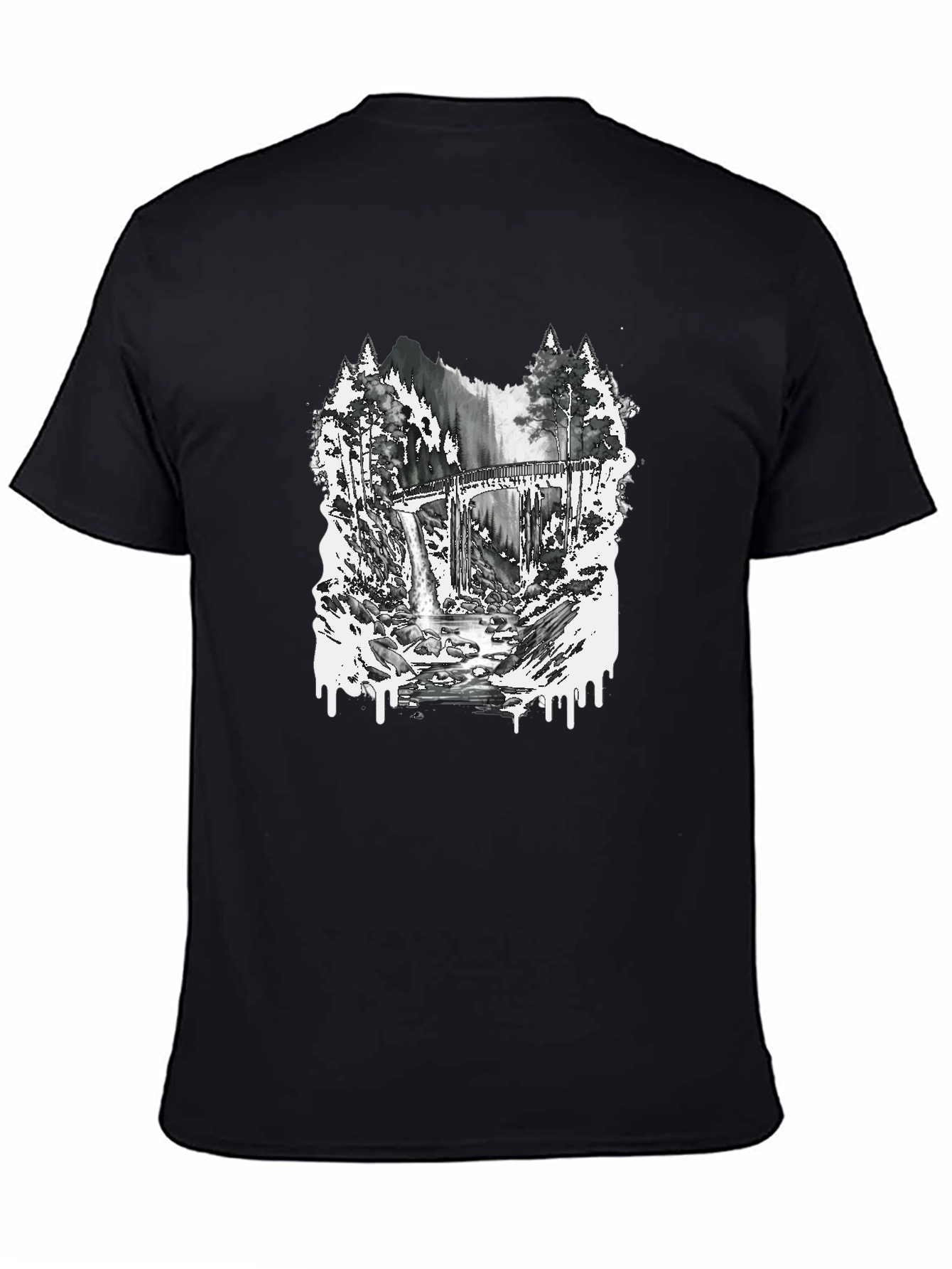 Nature Scene Graphic Tee - Bridge and Waterfall