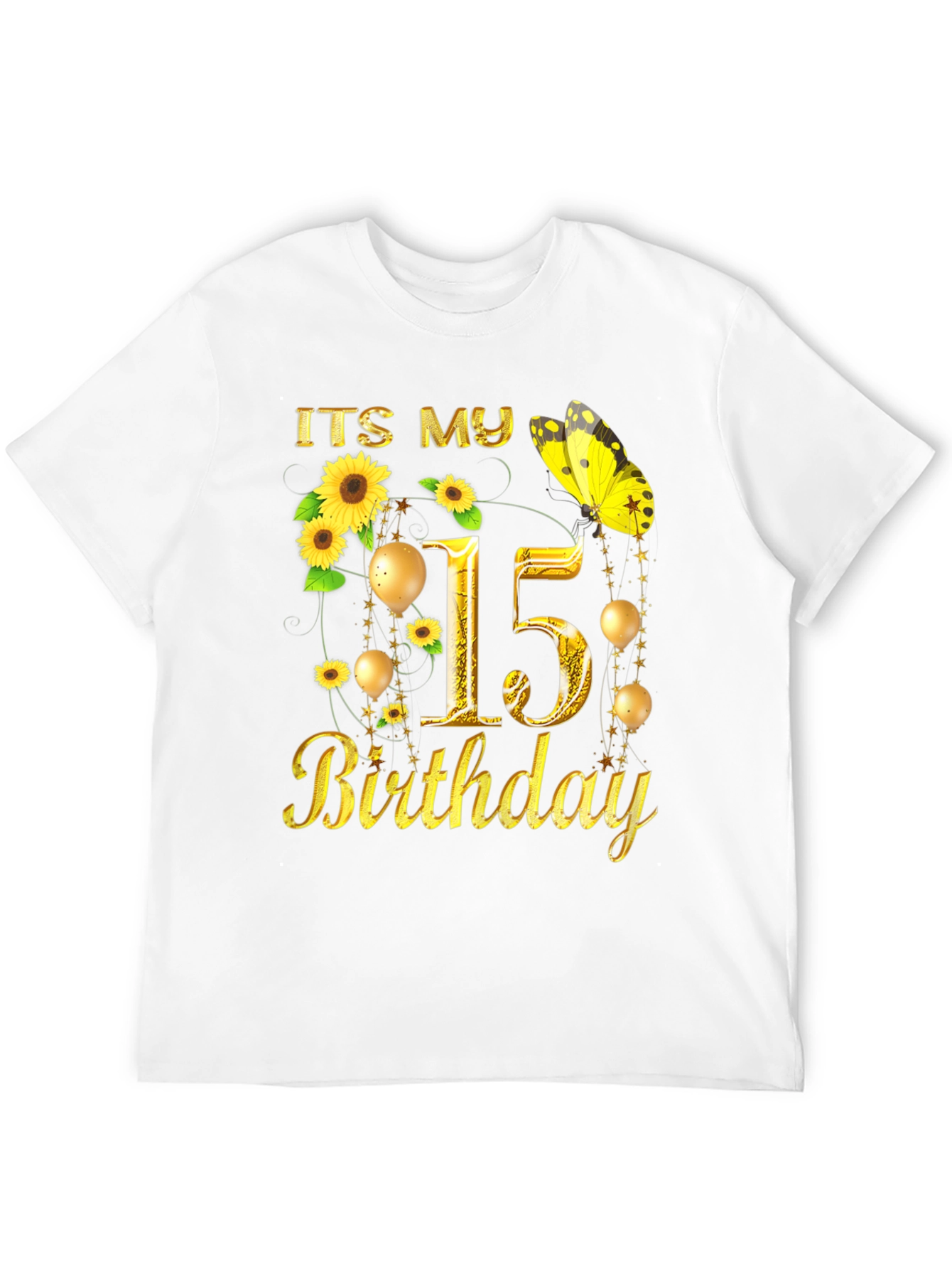 Its My 15th Birthday T-Shirt Sunflower Butterfly