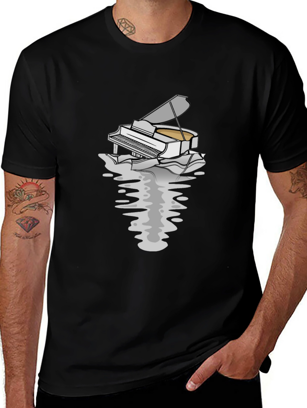 Piano Reflection Graphic Tee - Unique Musician T-Shirt