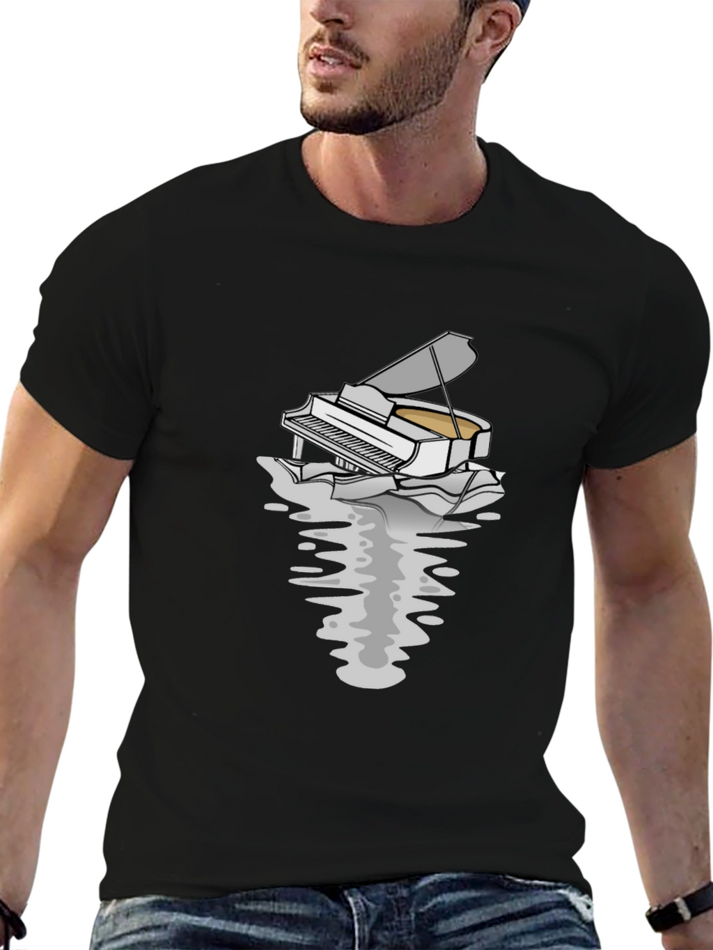 Piano Reflection Graphic Tee - Unique Musician T-Shirt