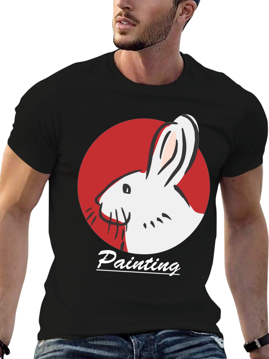 Rabbit Painting Black T-Shirt