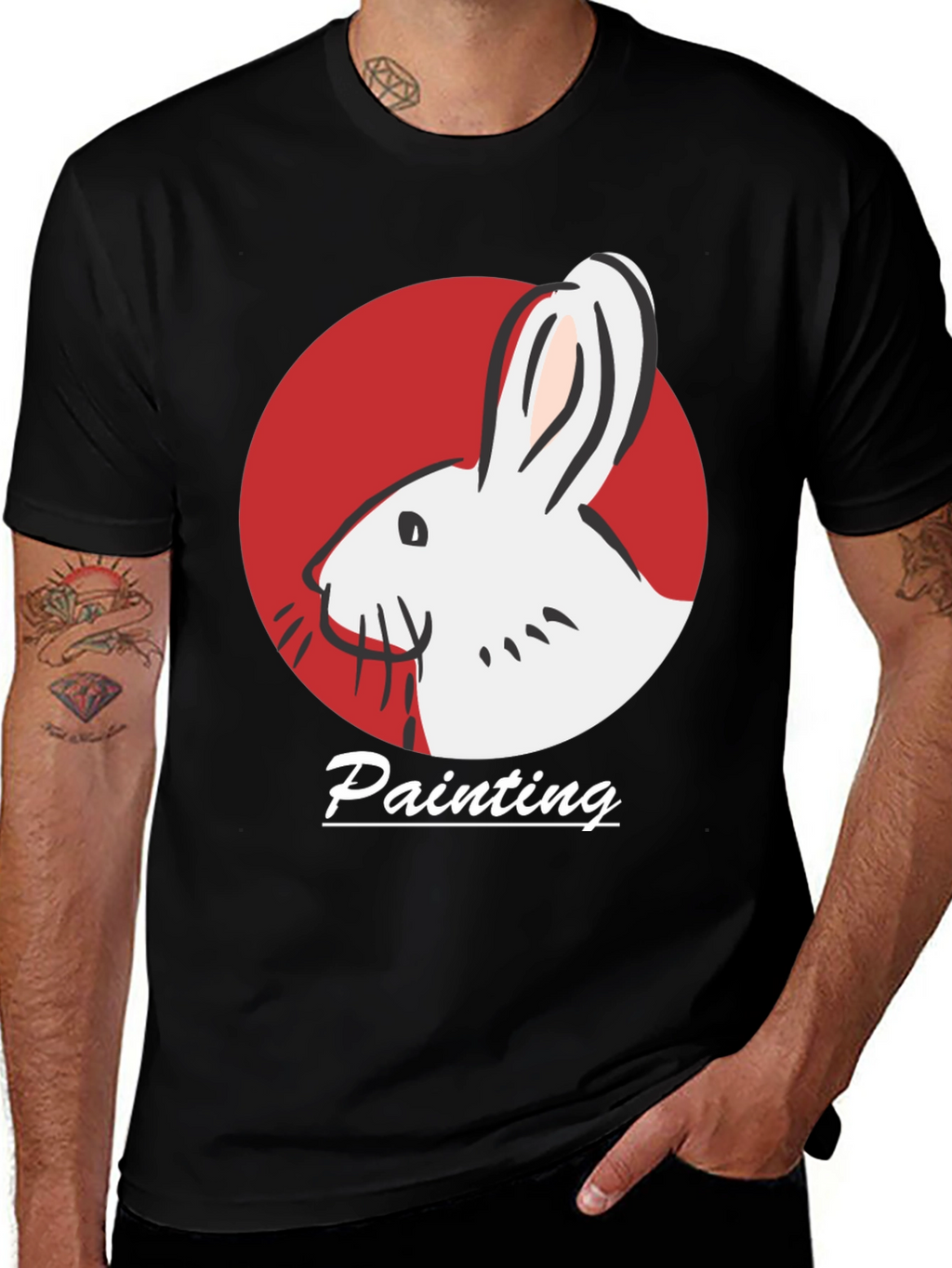 Rabbit Painting Black T-Shirt