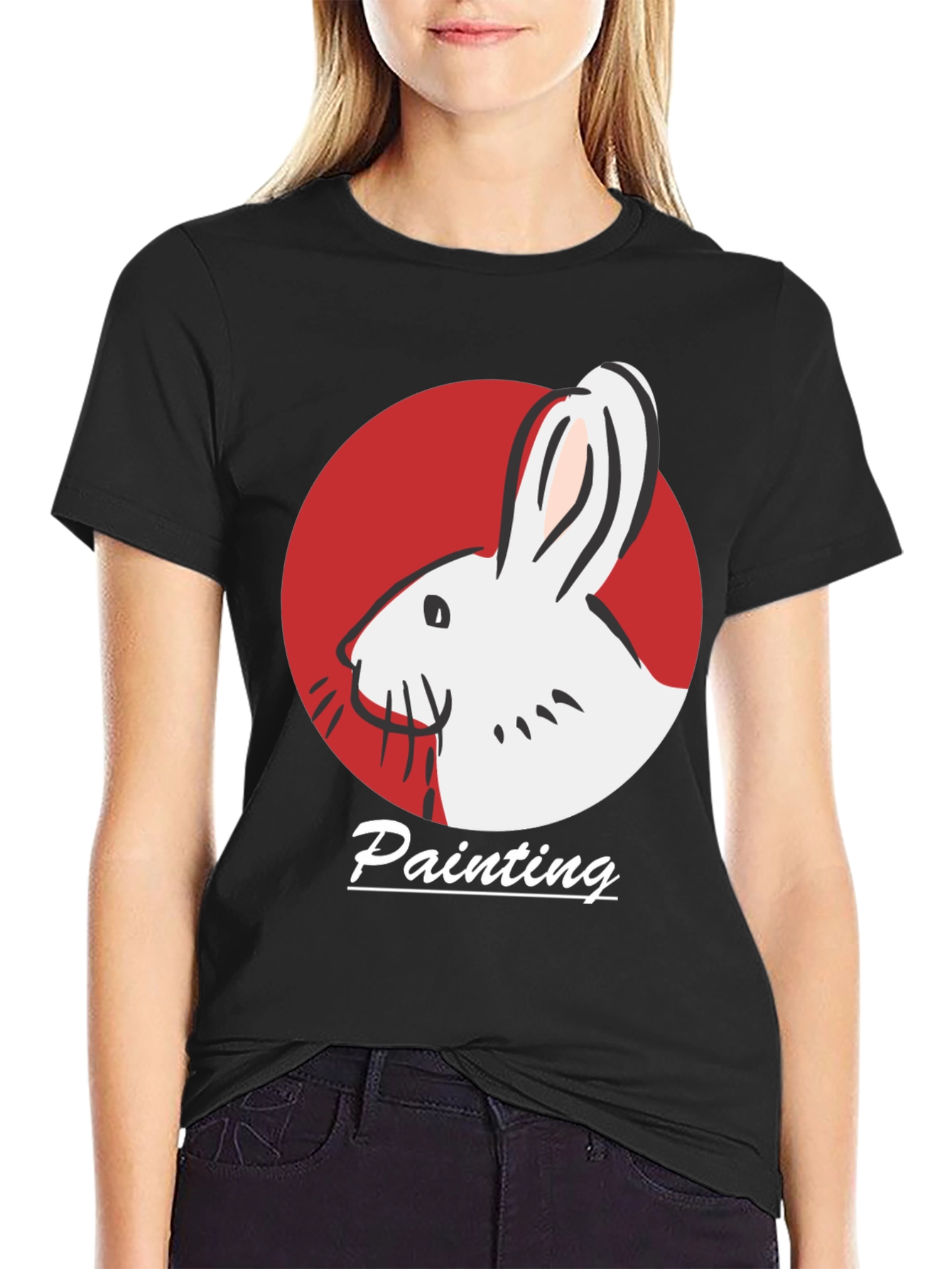 Rabbit Painting Black T-Shirt