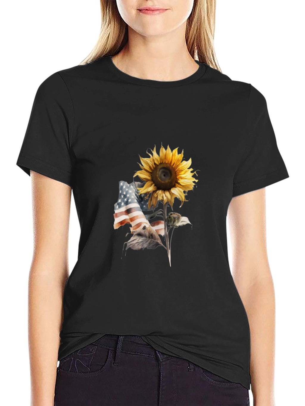Sunflower USA Flag Graphic Tee