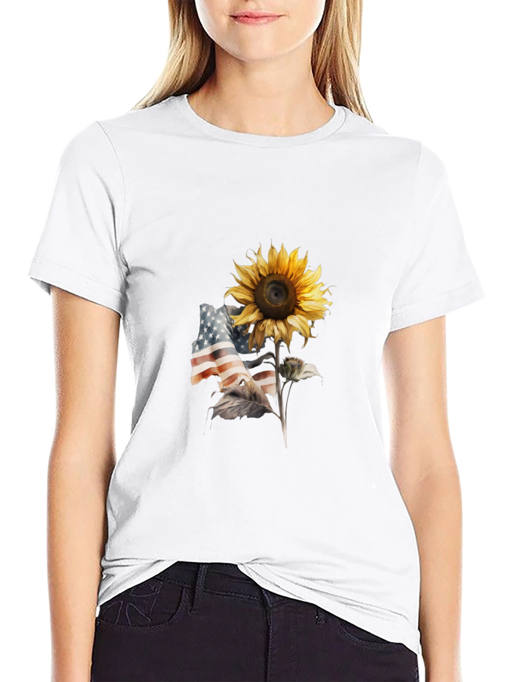 Sunflower USA Flag Graphic Tee