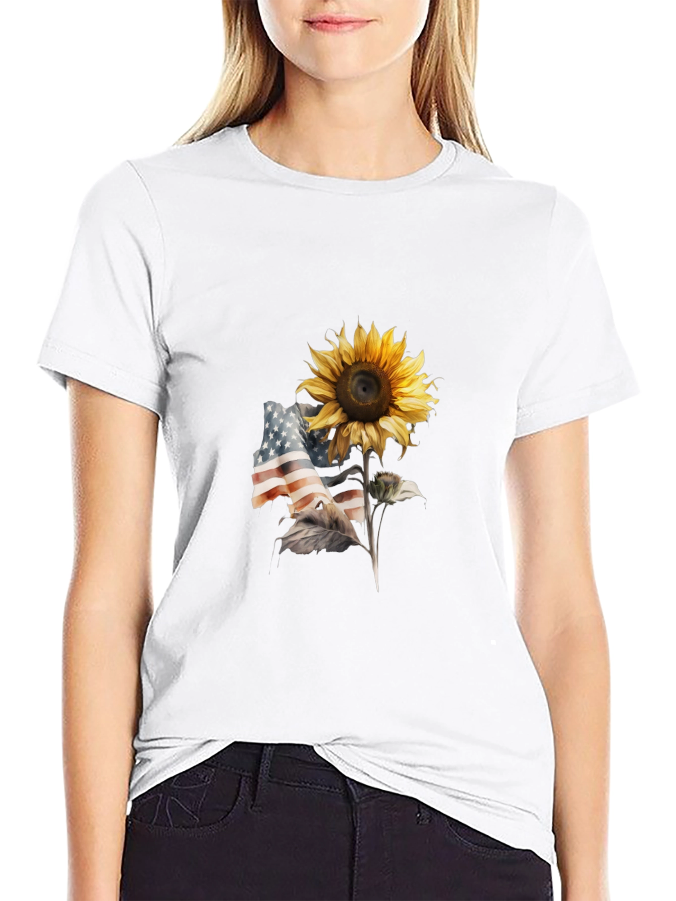 Sunflower USA Flag Graphic Tee