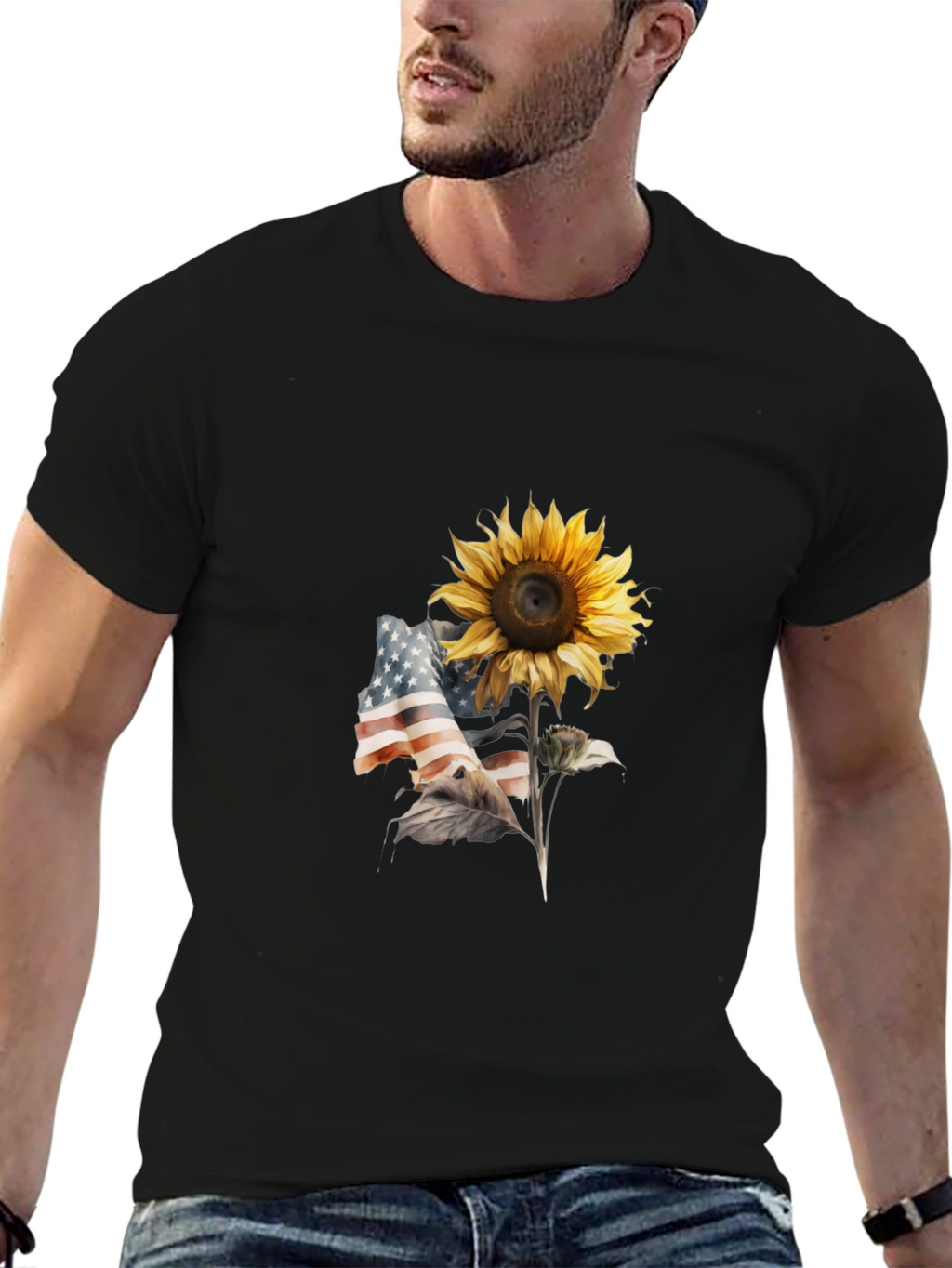 Sunflower USA Flag Graphic Tee