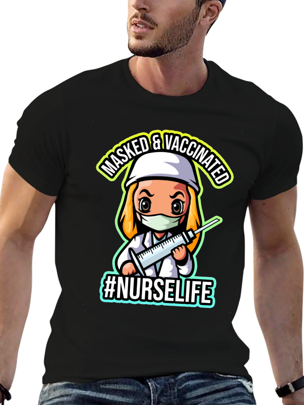 Masked & Vaccinated #NurseLife Black T-Shirt
