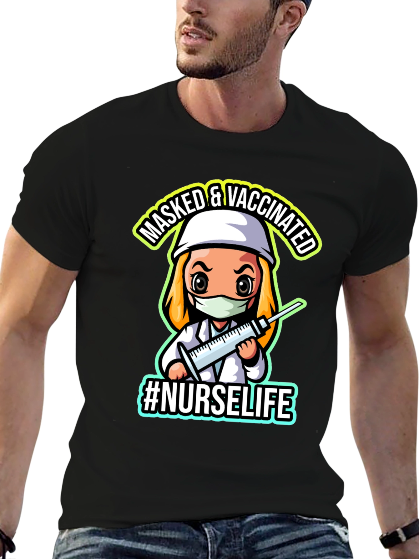 Masked & Vaccinated #NurseLife Black T-Shirt