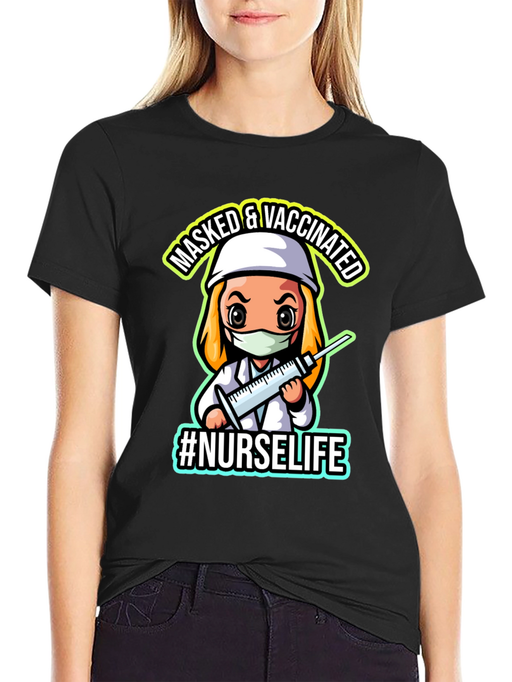 Masked & Vaccinated #NurseLife Black T-Shirt