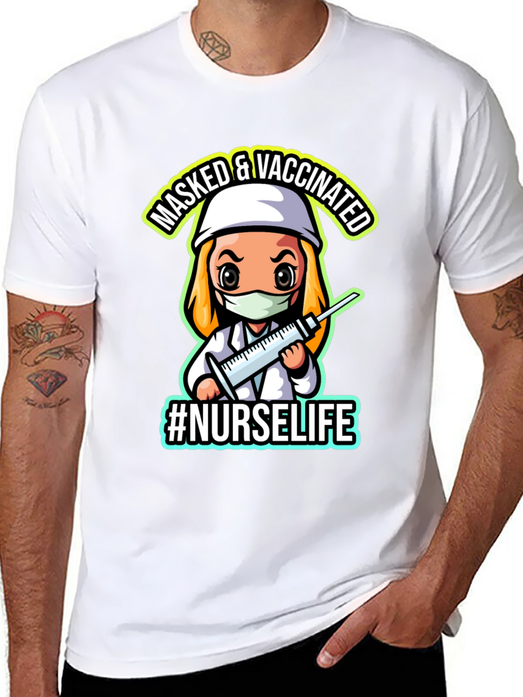 Masked & Vaccinated #NurseLife Black T-Shirt