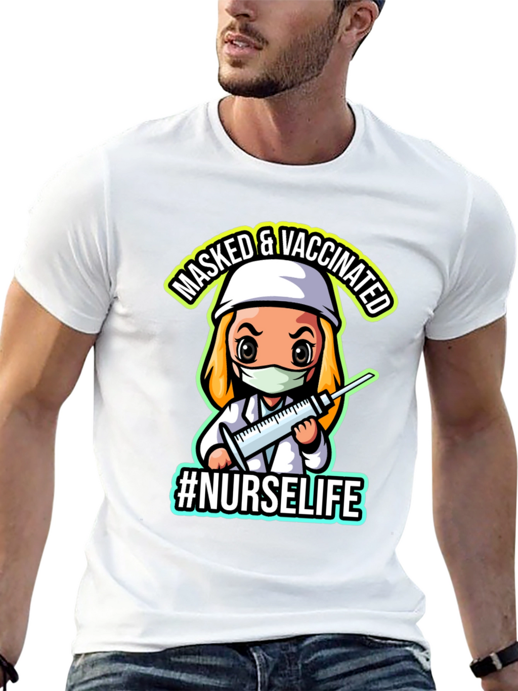 Masked & Vaccinated #NurseLife Black T-Shirt