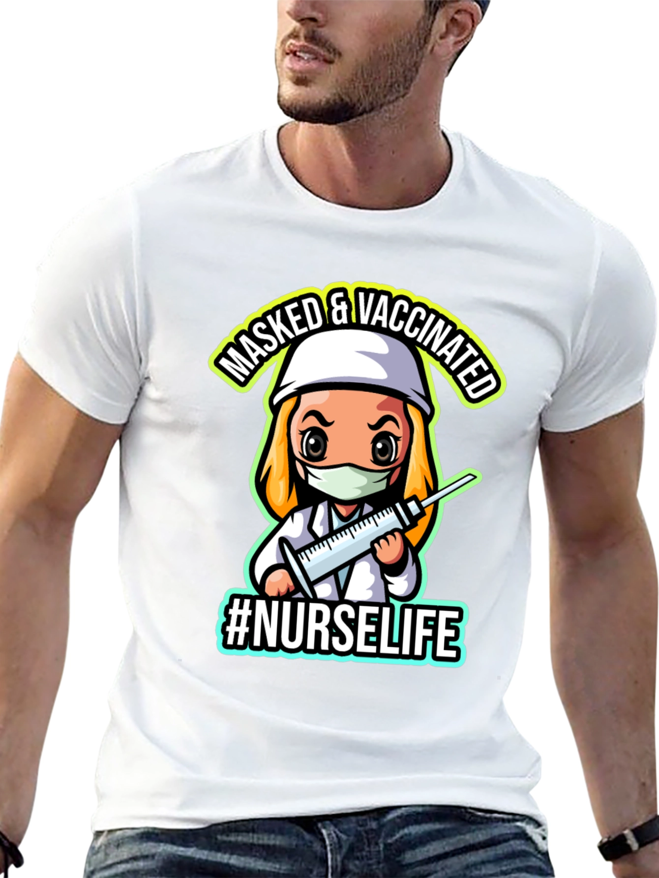 Masked & Vaccinated #NurseLife Black T-Shirt