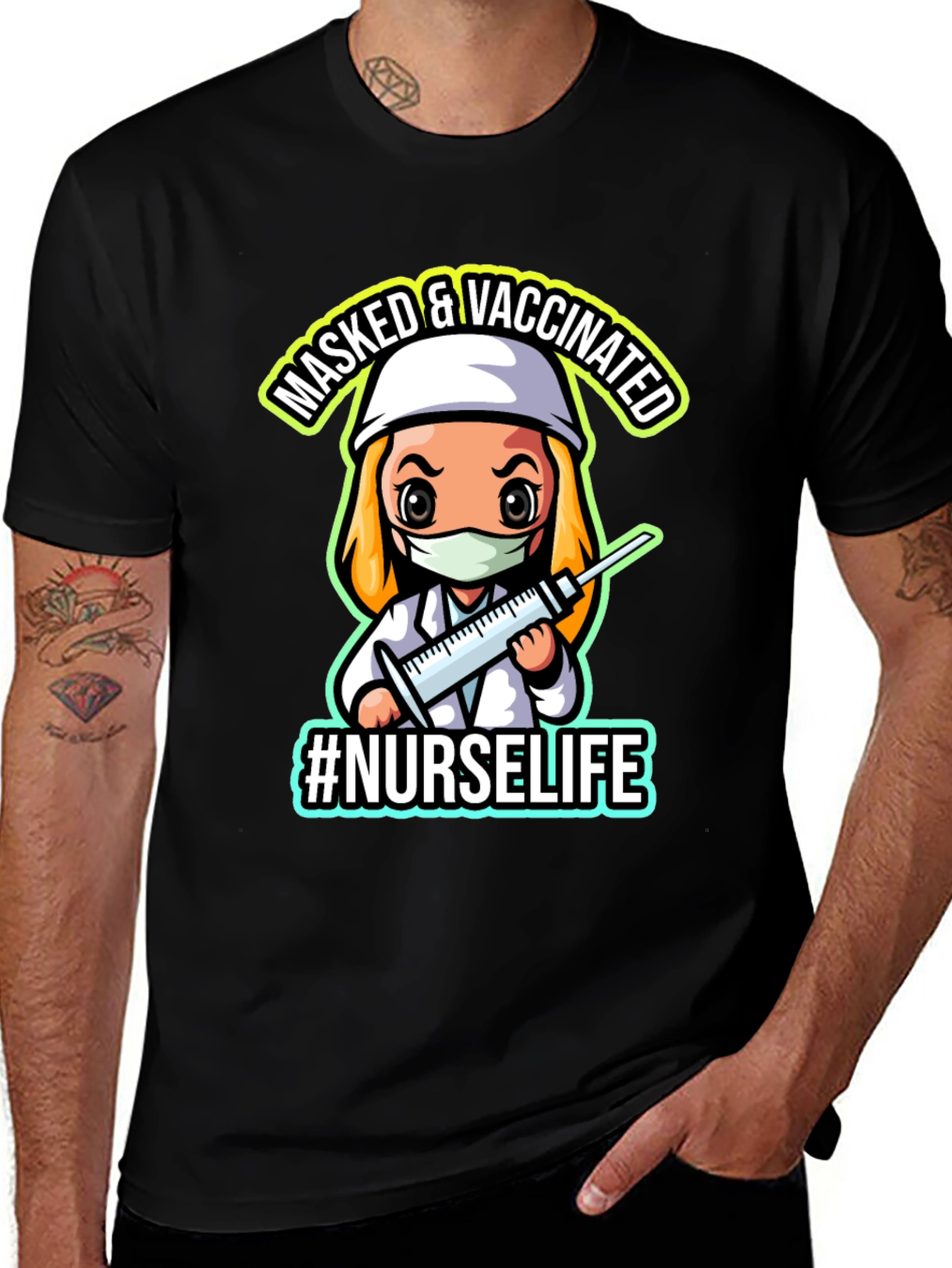 Masked & Vaccinated #NurseLife Black T-Shirt