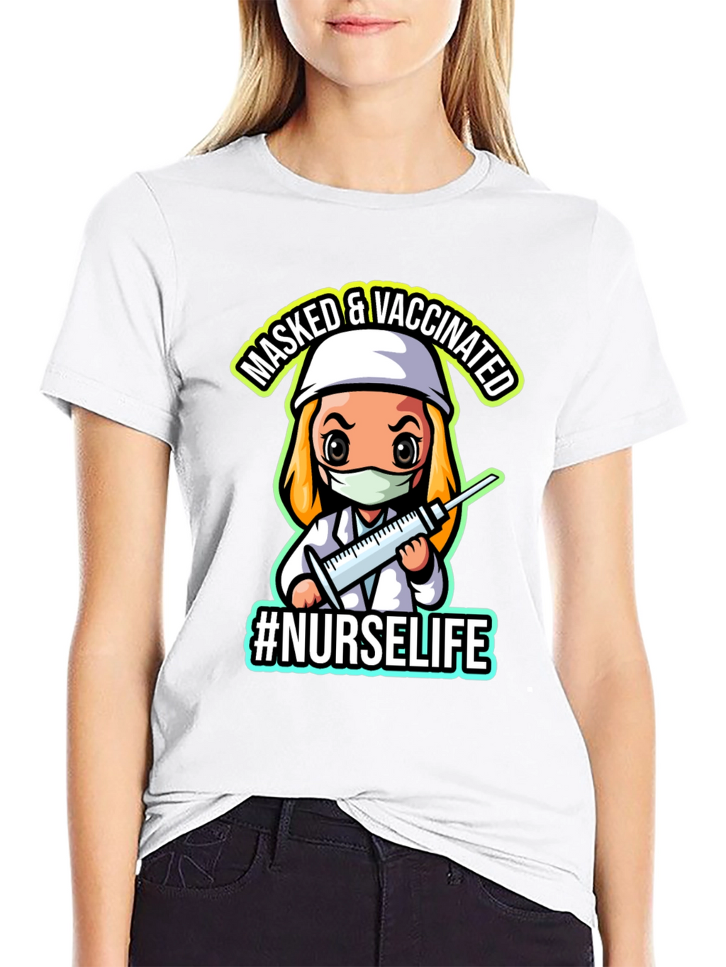 Masked & Vaccinated #NurseLife Black T-Shirt
