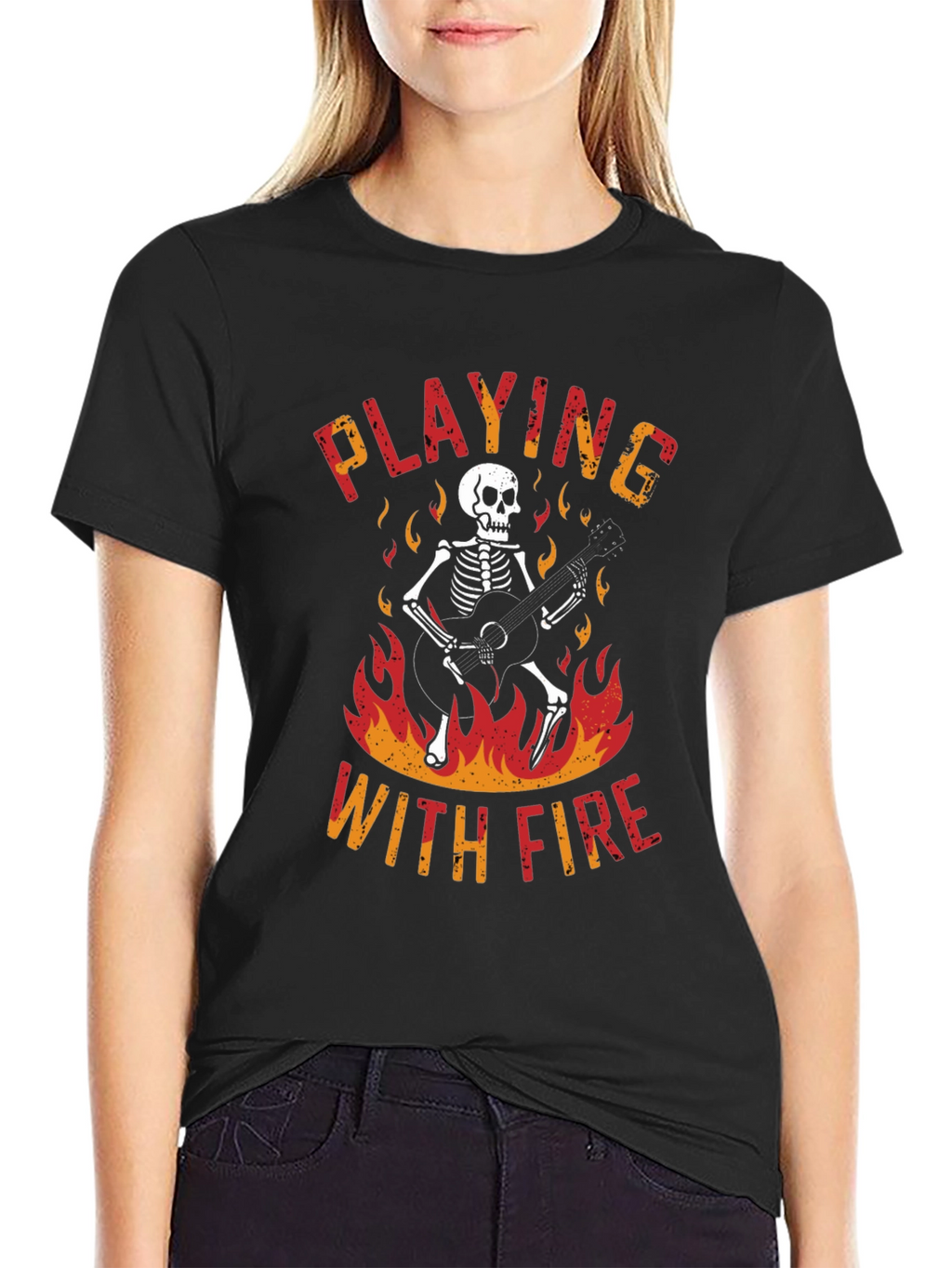 Skeleton Playing Guitar Graphic T-Shirt