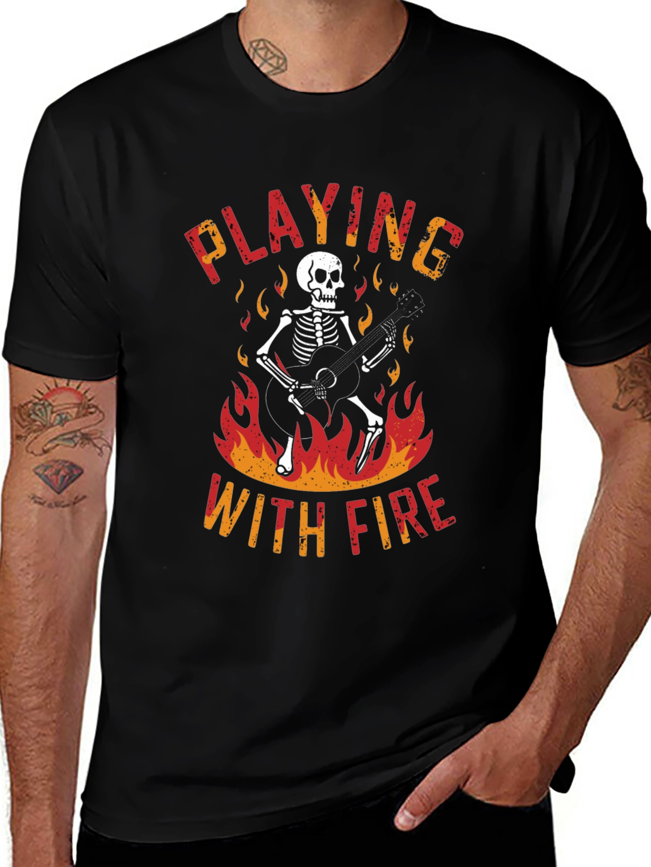 Skeleton Playing Guitar Graphic T-Shirt