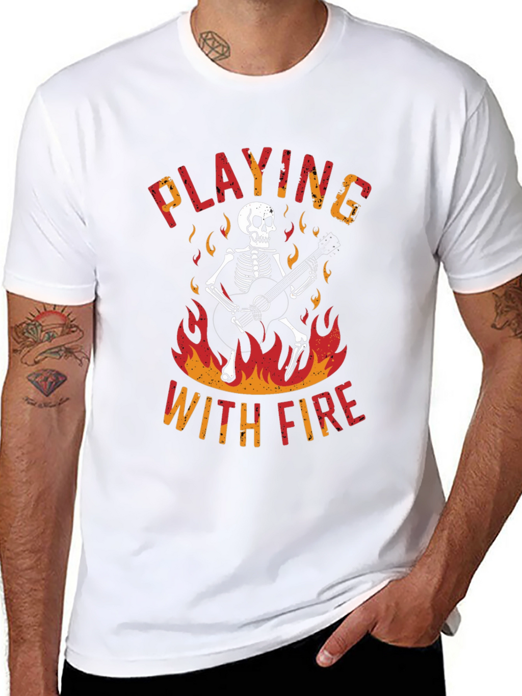 Skeleton Playing Guitar Graphic T-Shirt