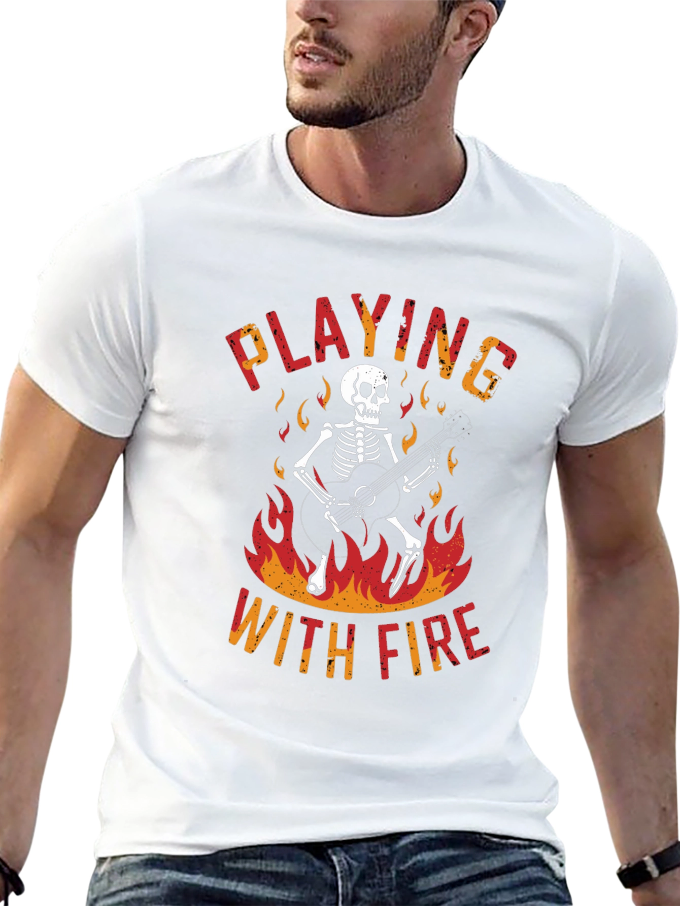 Skeleton Playing Guitar Graphic T-Shirt