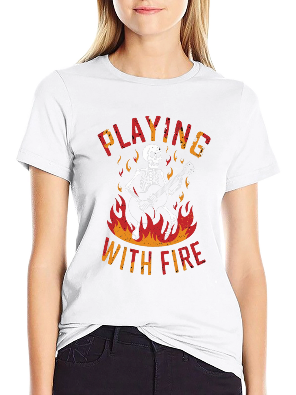 Skeleton Playing Guitar Graphic T-Shirt
