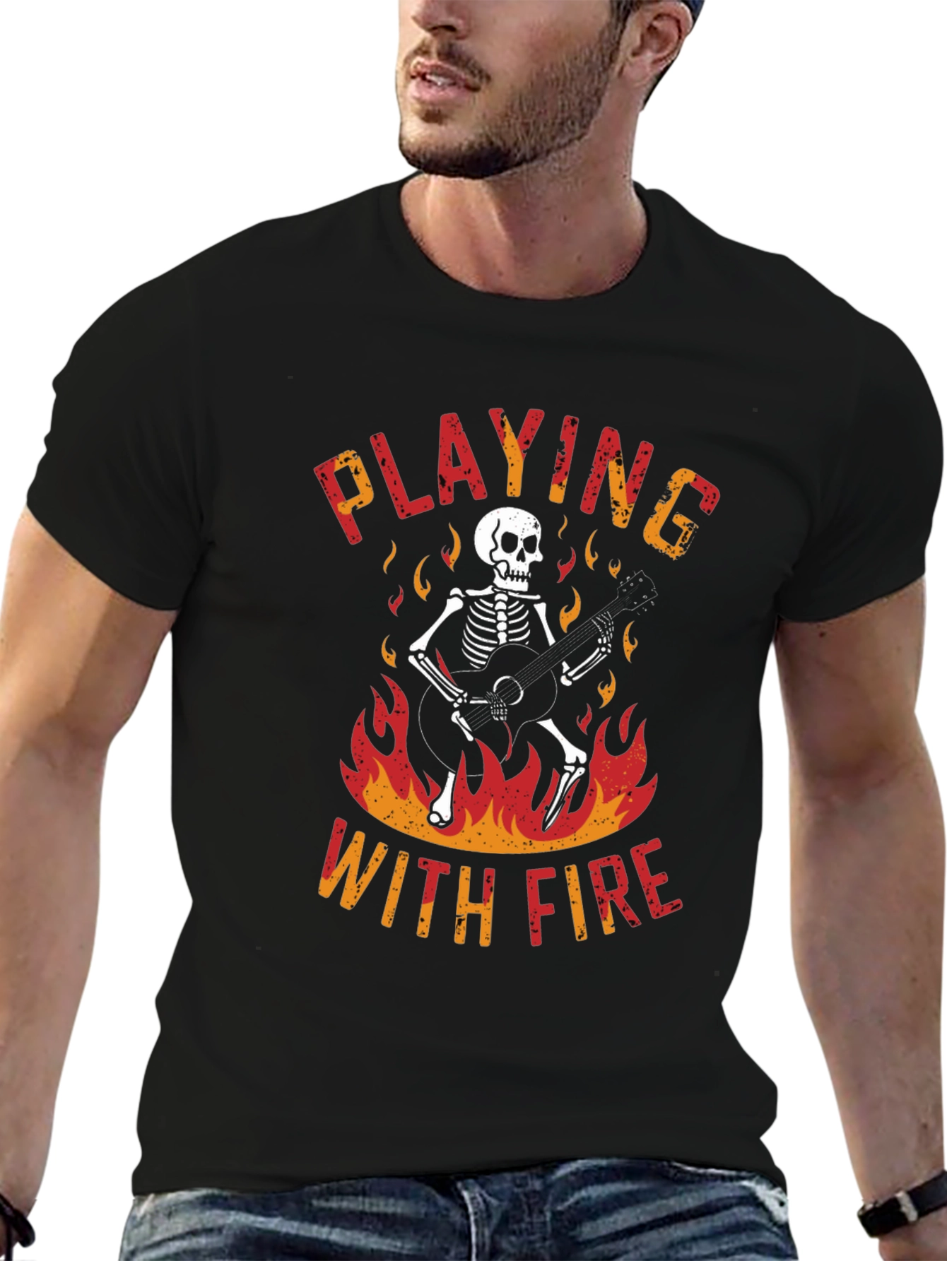 Skeleton Playing Guitar Graphic T-Shirt