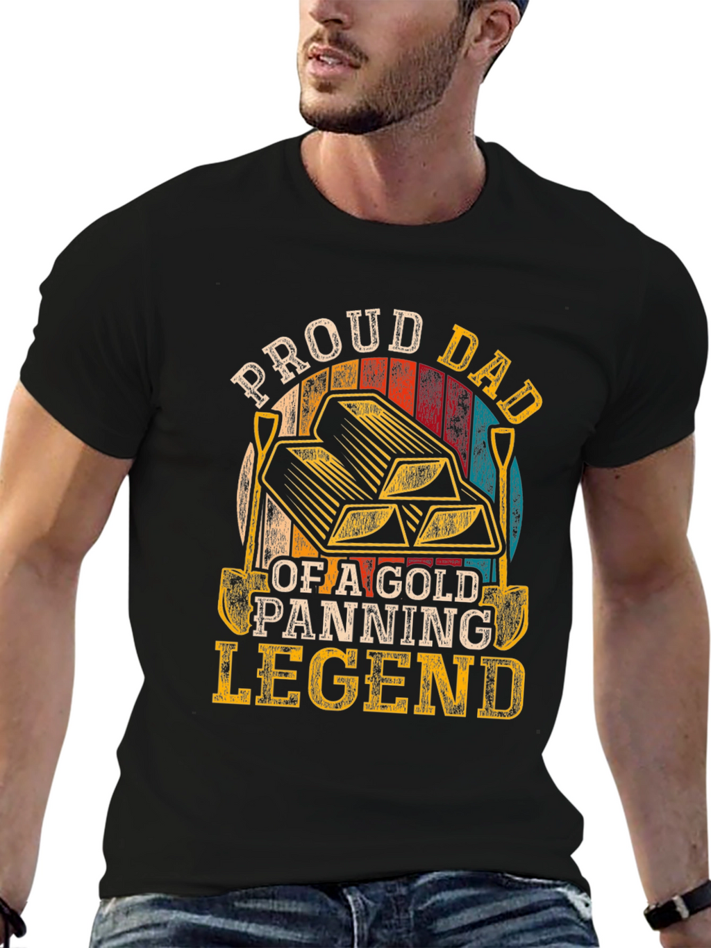 Proud Dad Gold Panning Legend Black T-Shirt