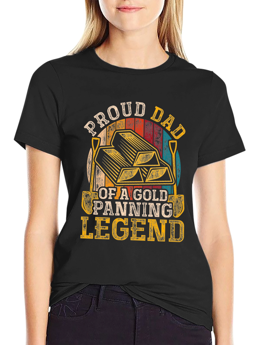 Proud Dad Gold Panning Legend Black T-Shirt